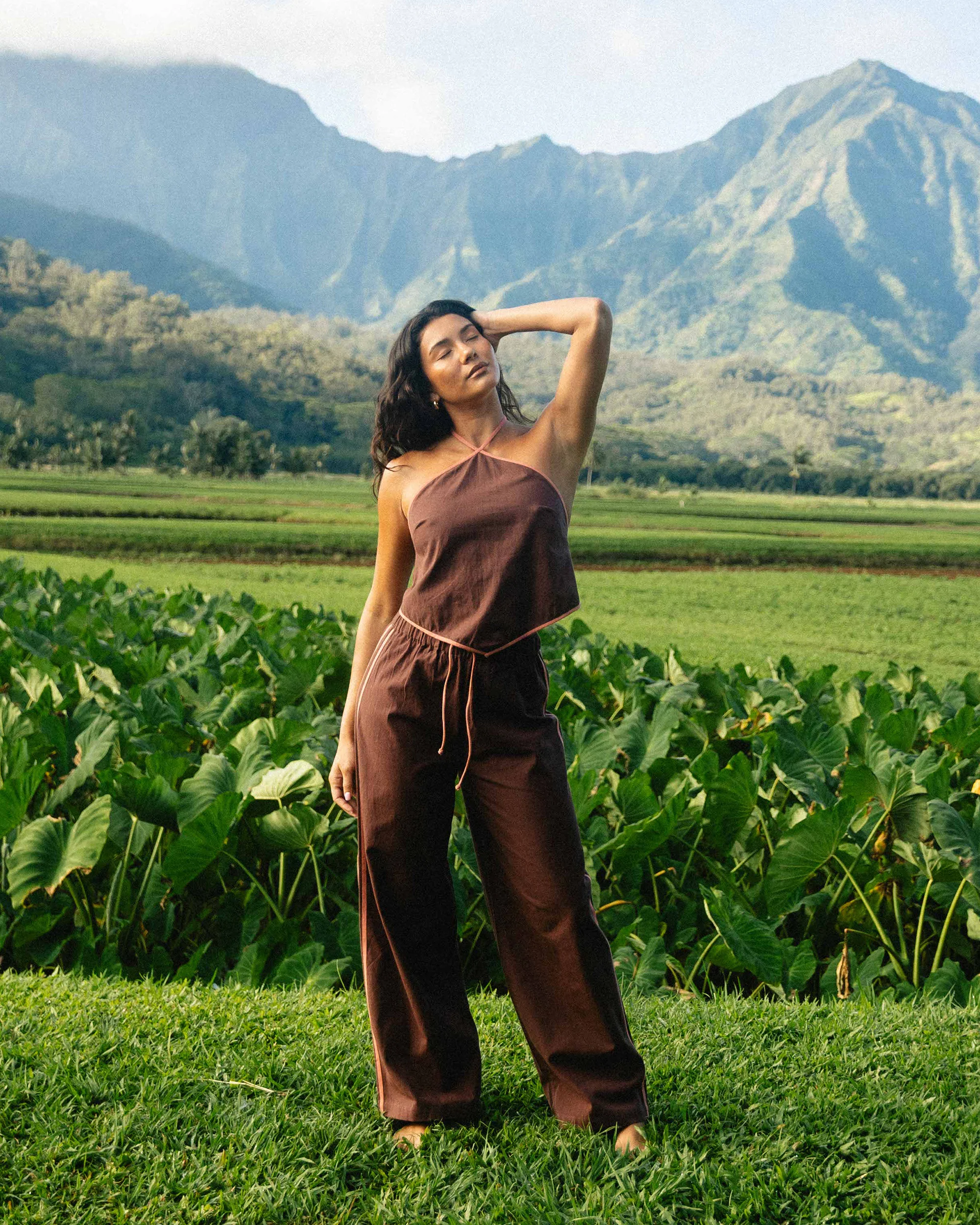 Double Take Elastic Waist Pants - Teak