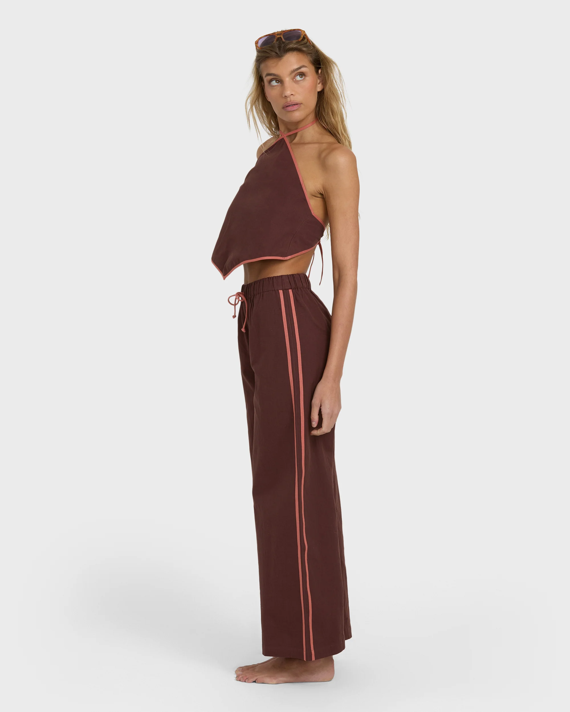 Double Take Elastic Waist Pants - Teak