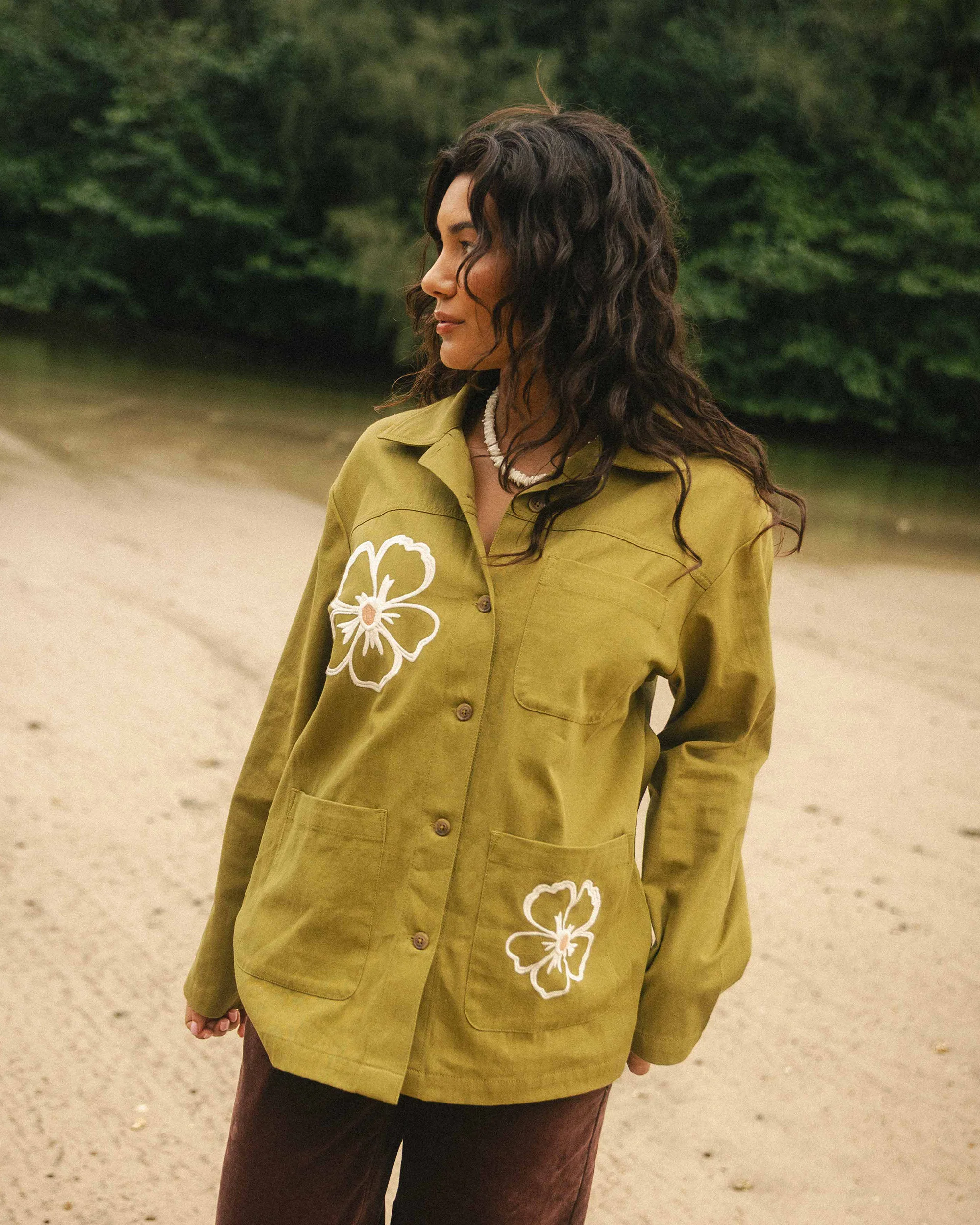 Floral Fields Shacket - Moss