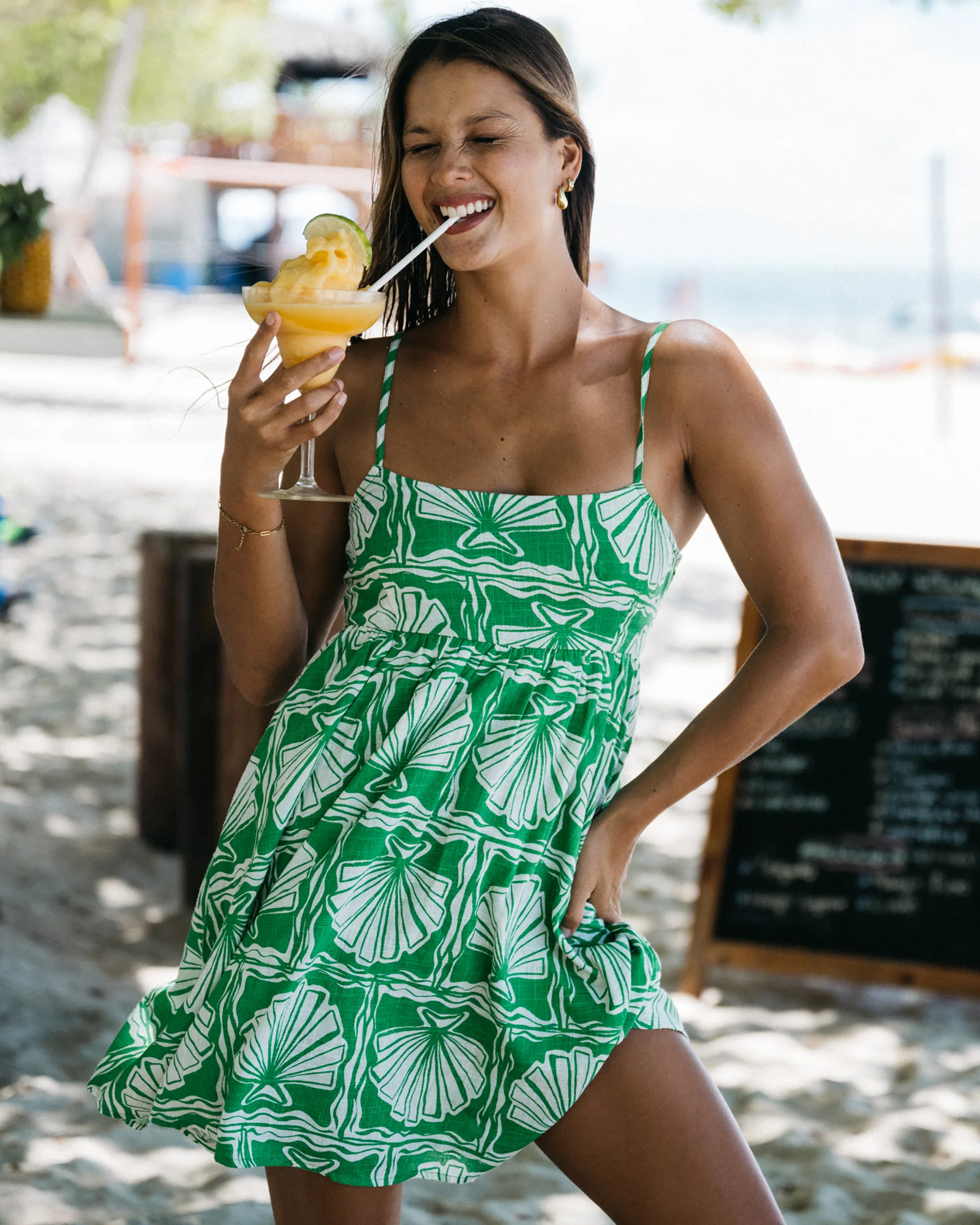 Sea Shell Mini Dress - Kelly Green