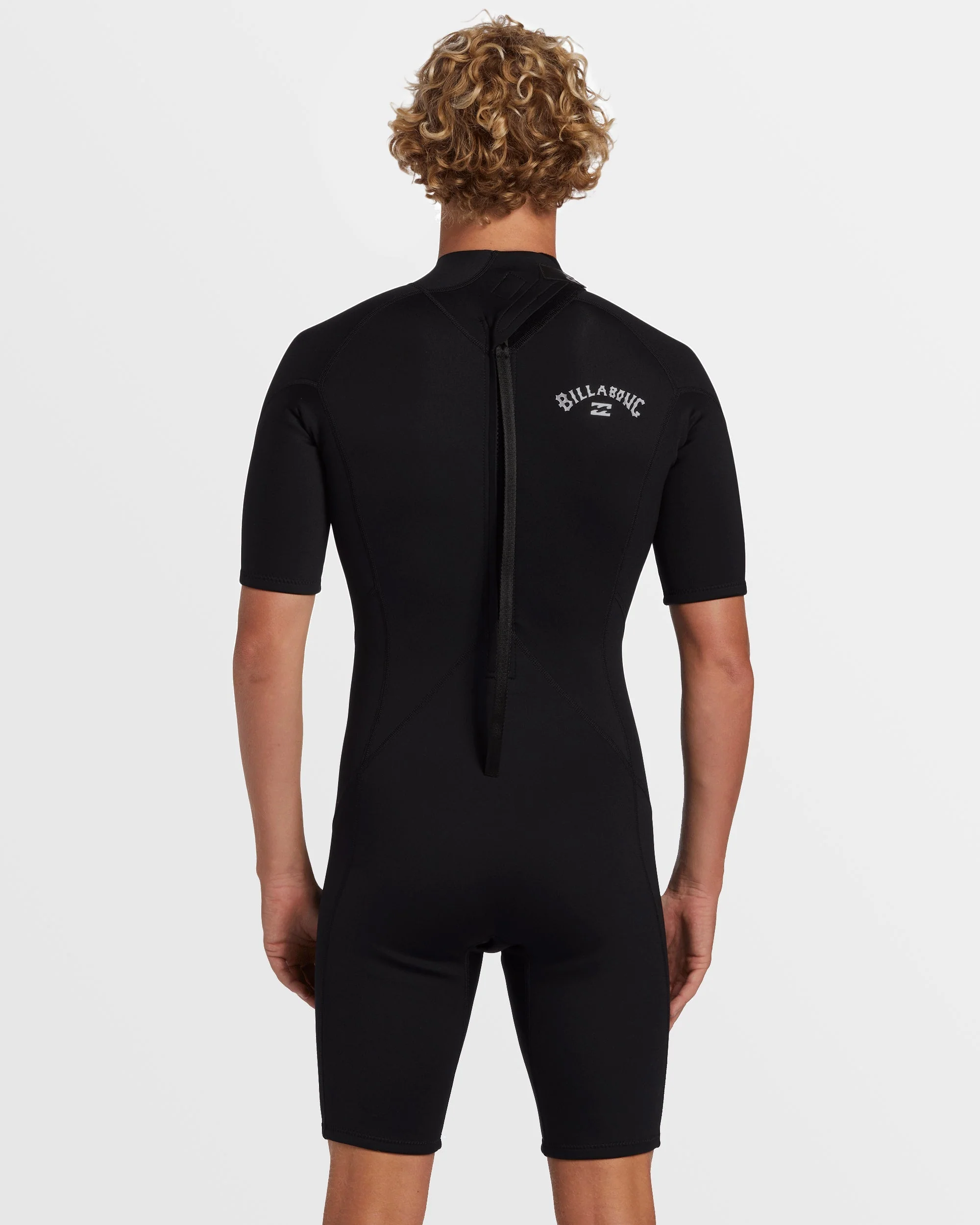 2mm Foil Flatlock Back Zip Short Sleeve Springsuit - Black
