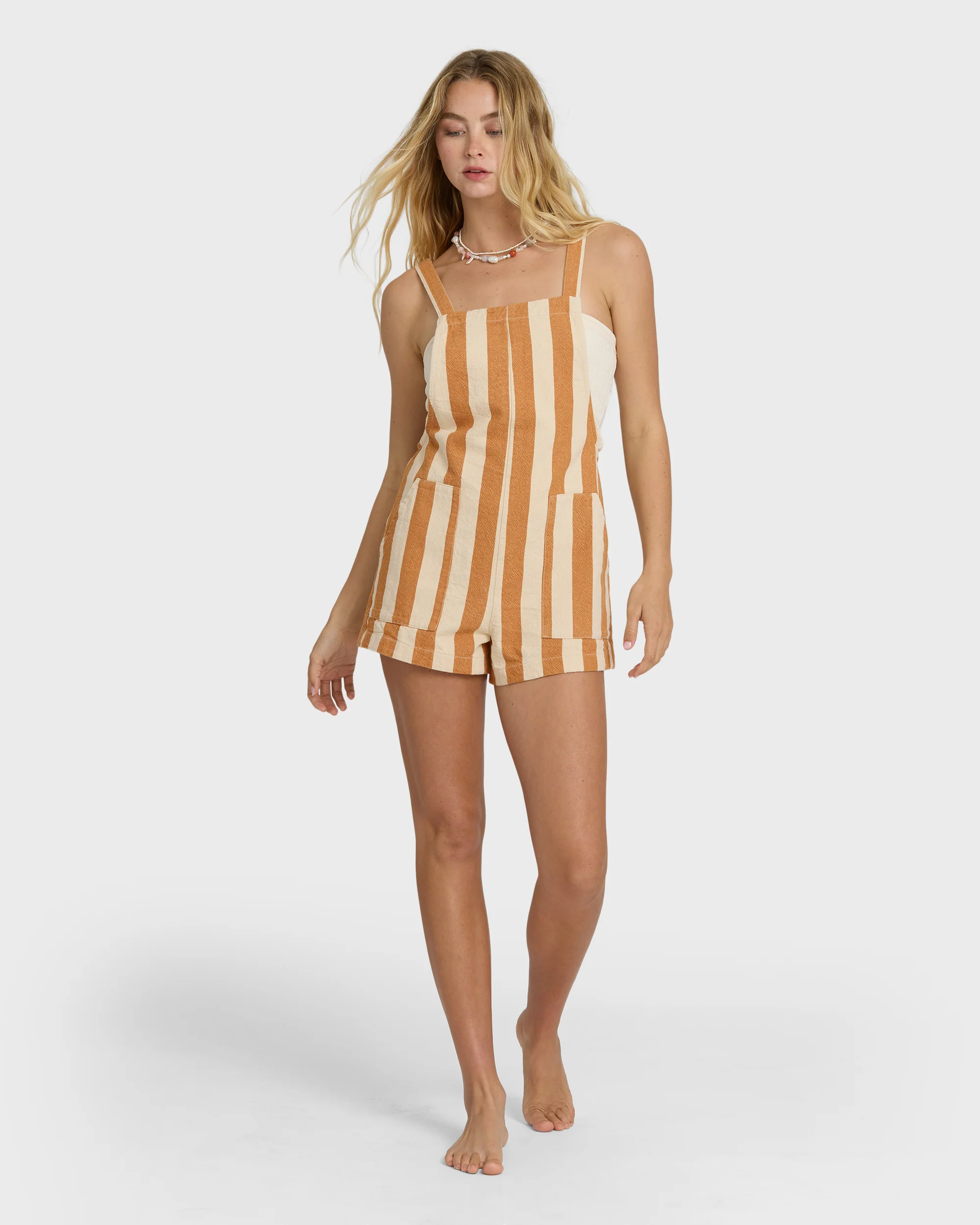 Beach Crush Yarn-Dyed Overalls - Caramel Cafe