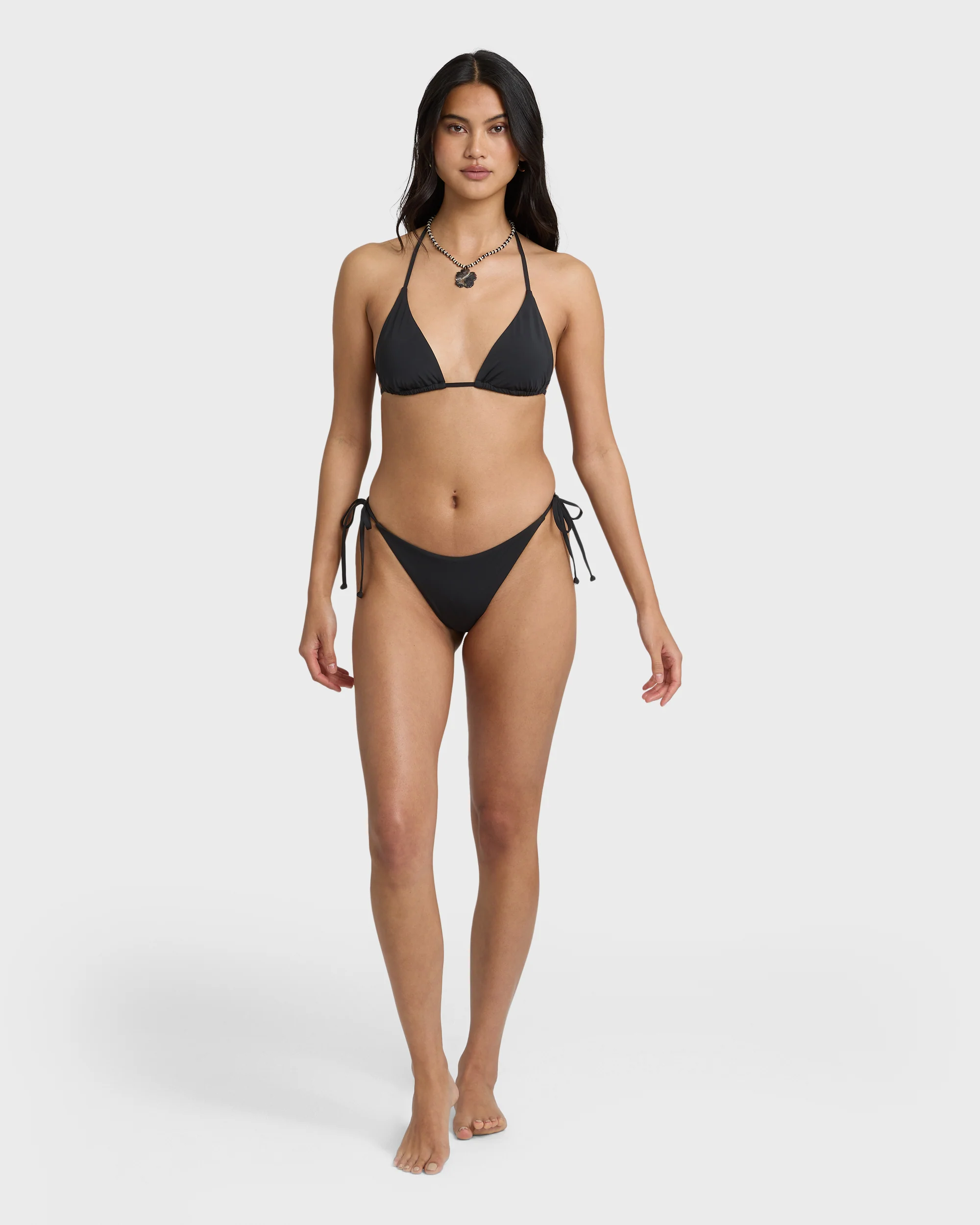 Sol Searcher Tie-Side Tanga Skimpy Bikini Bottoms - Black Pebble