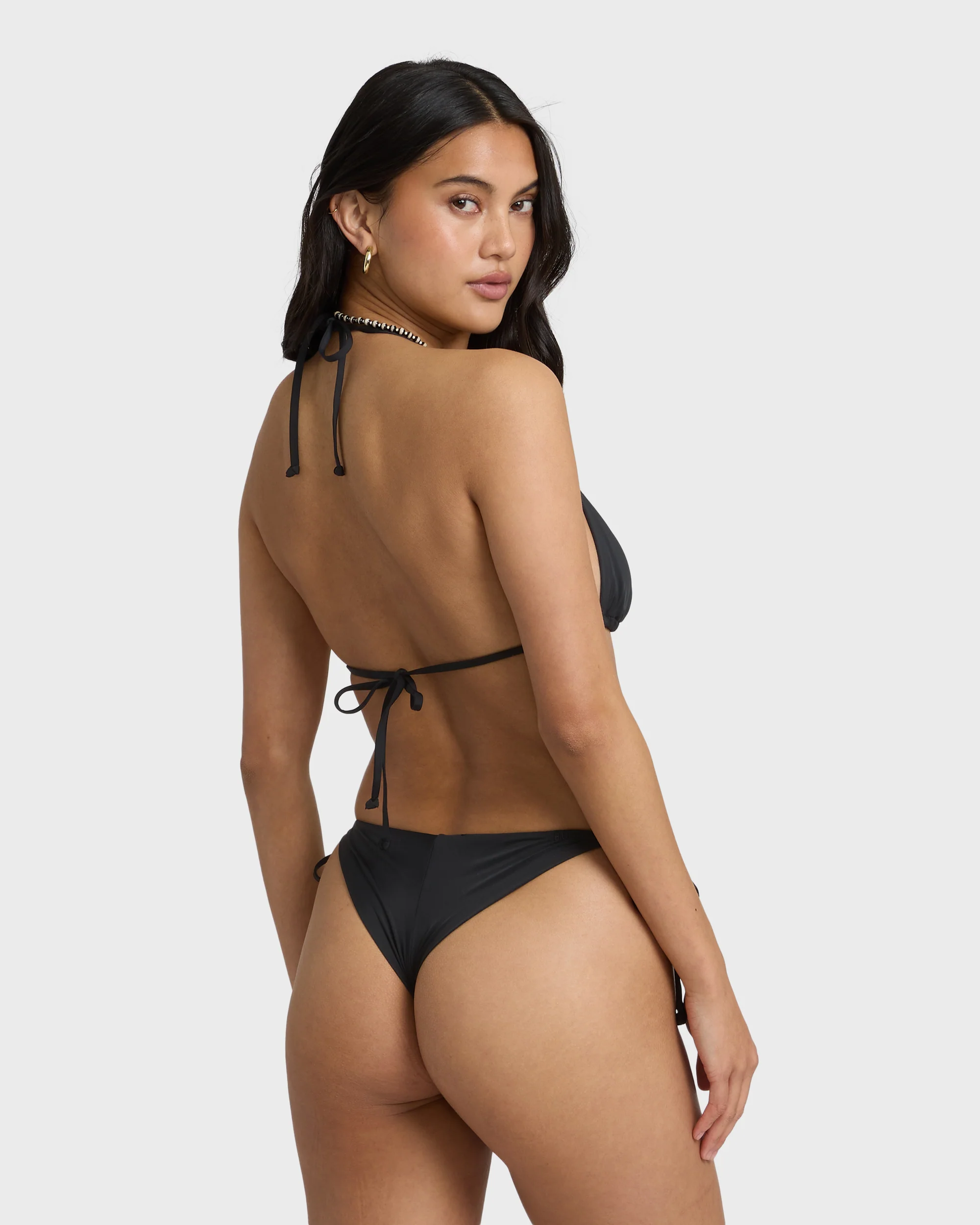 Sol Searcher Tie-Side Tanga Skimpy Bikini Bottoms - Black Pebble
