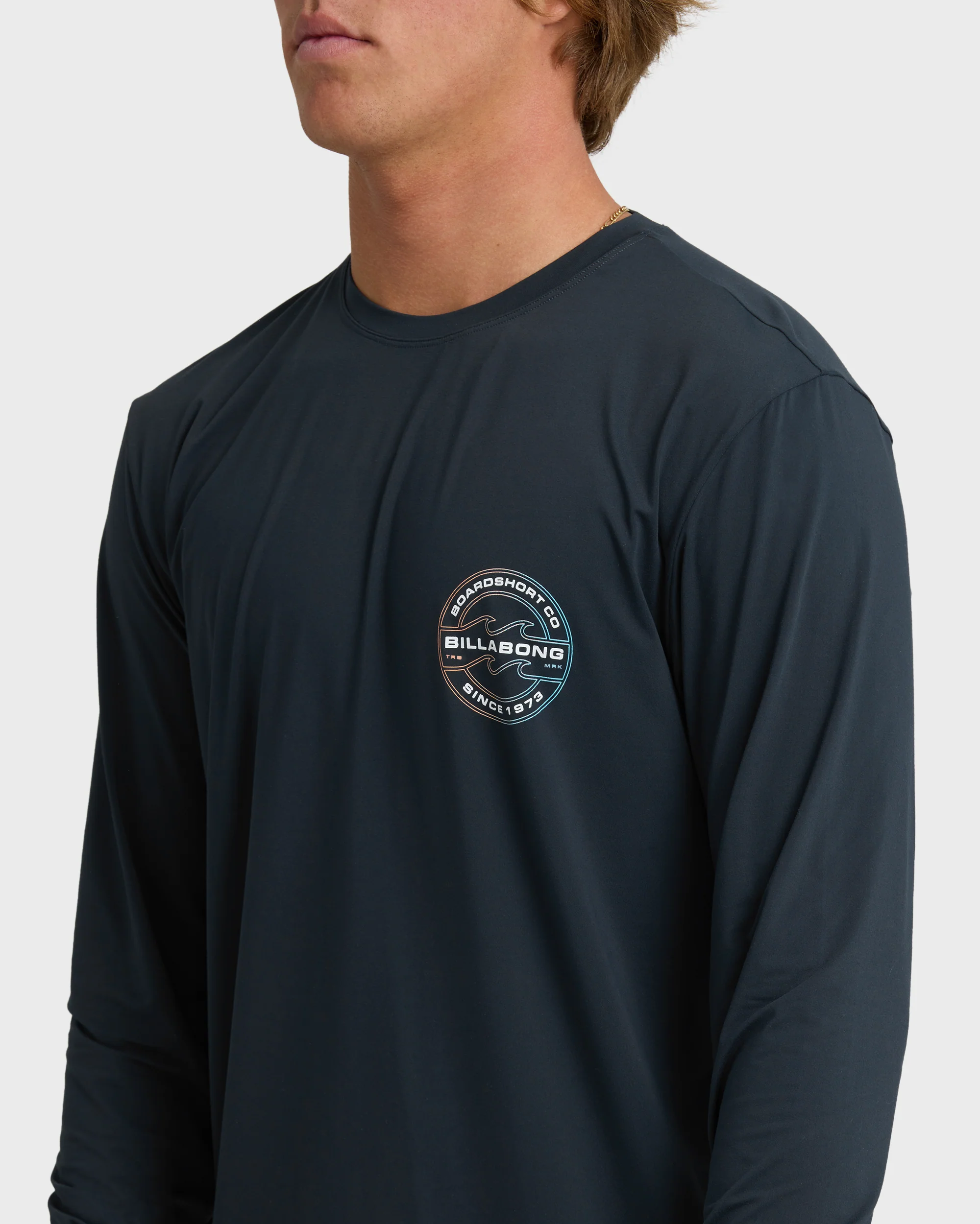 Hollow Loose Fit Long Sleeve Surf Tee - Navy