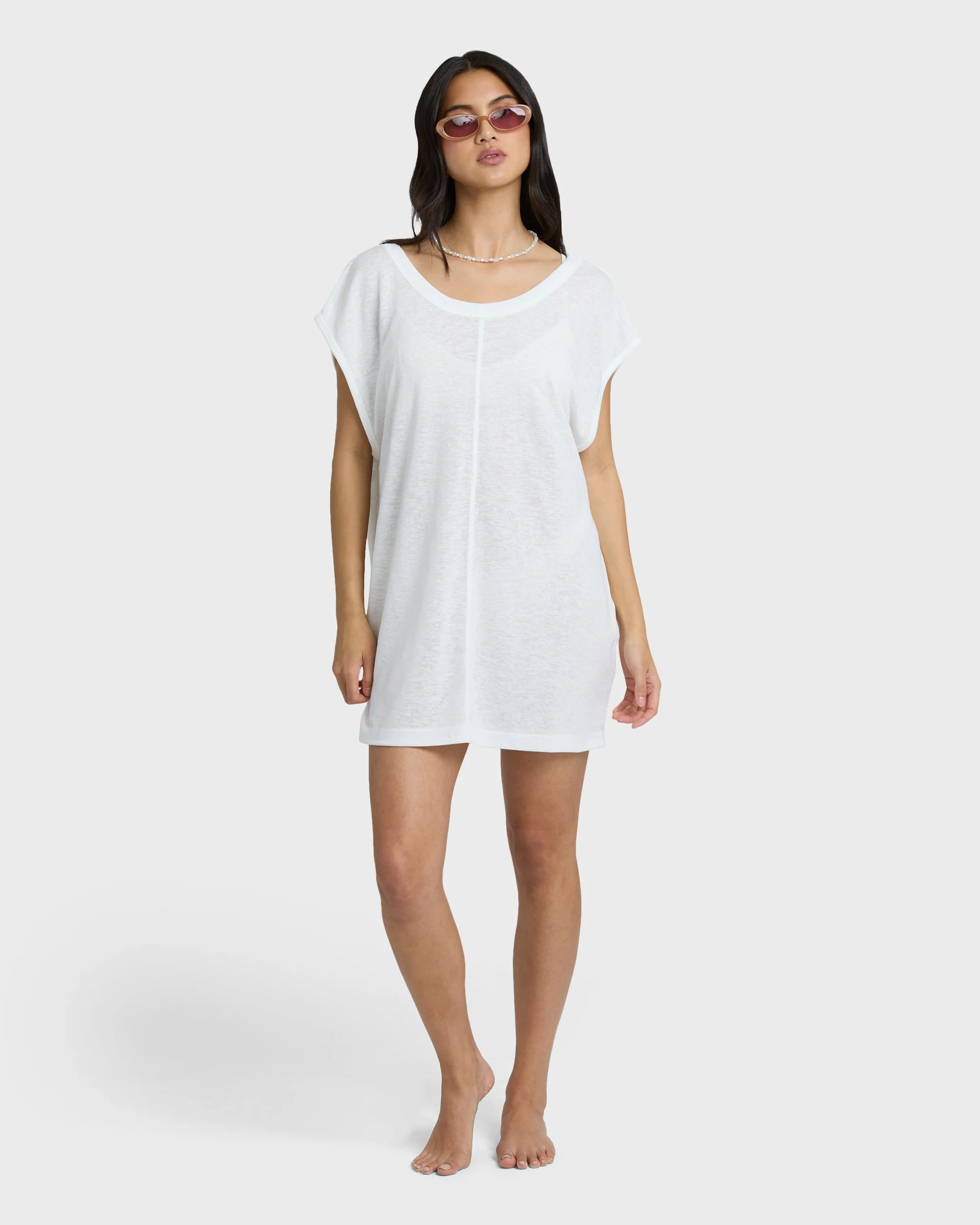 Hallow Wave Mini Short Sleeve Dress - Salt Crystal
