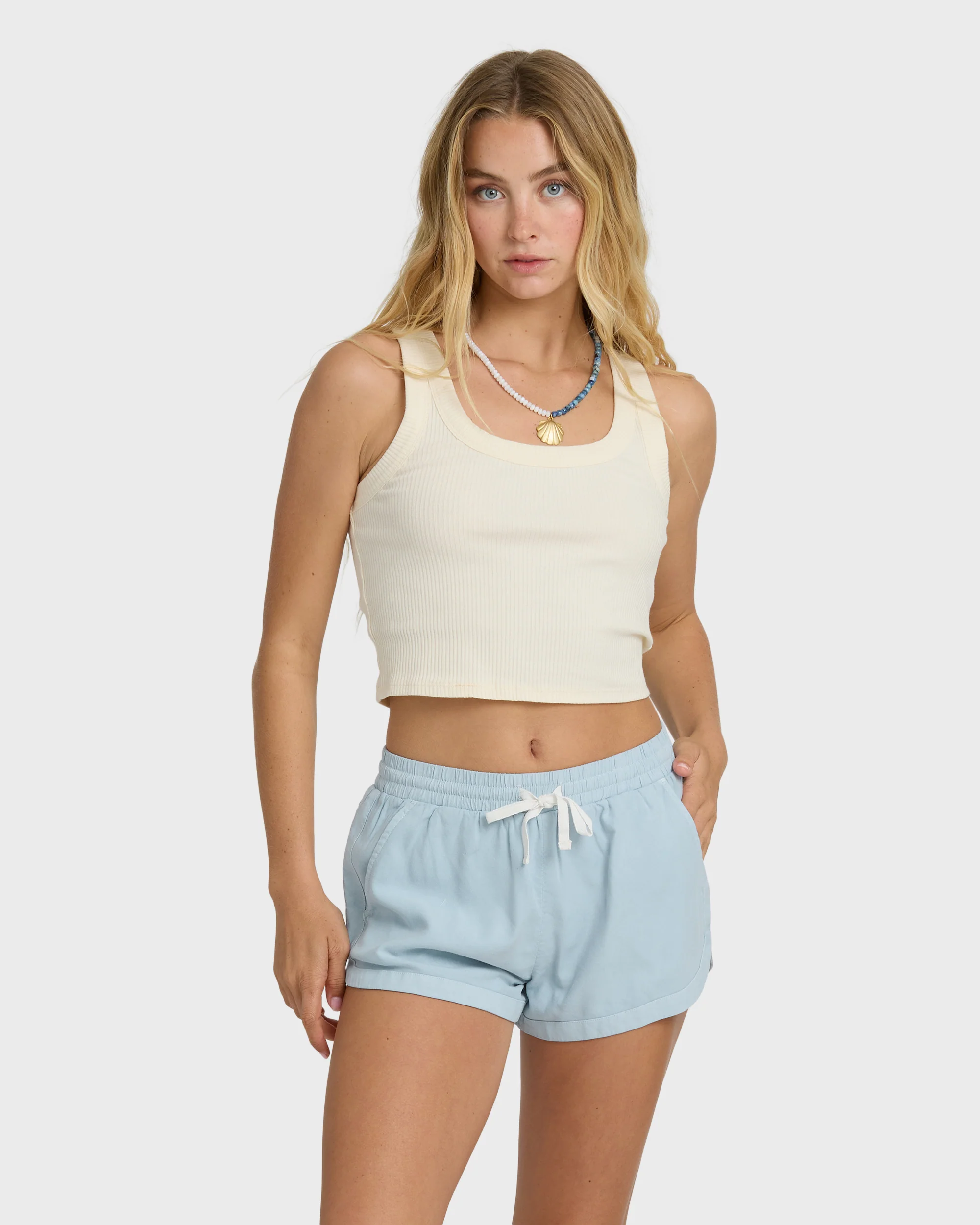 329-road-trippin-elastic-waist-shorts-washed-chambray-1.webp Road Trippin Elastic Waist Shorts - Washed Chambray