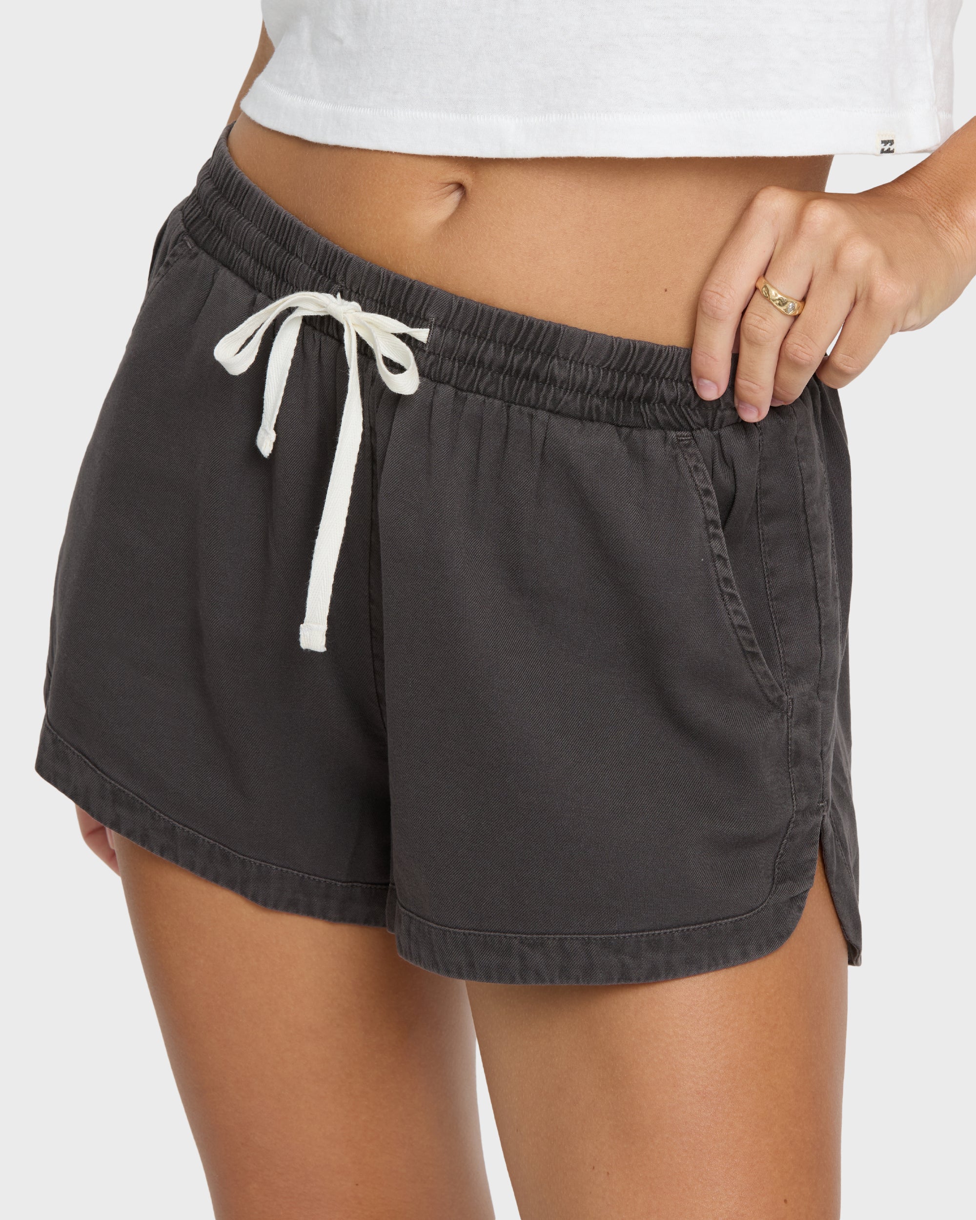 Road Trippin Elastic Waist Shorts - Off Black