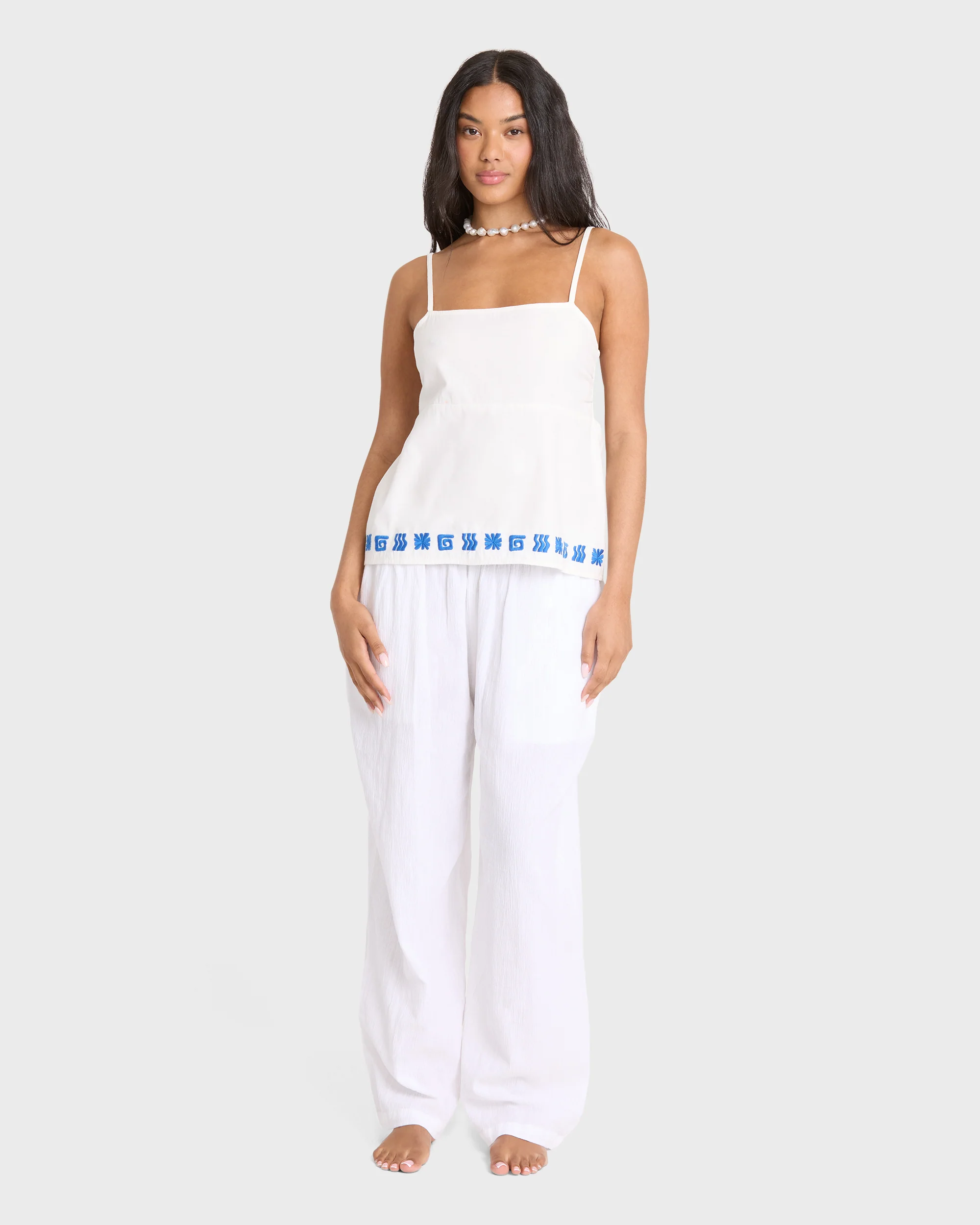 Sun Stamp Woven Tank - Salt Crystal