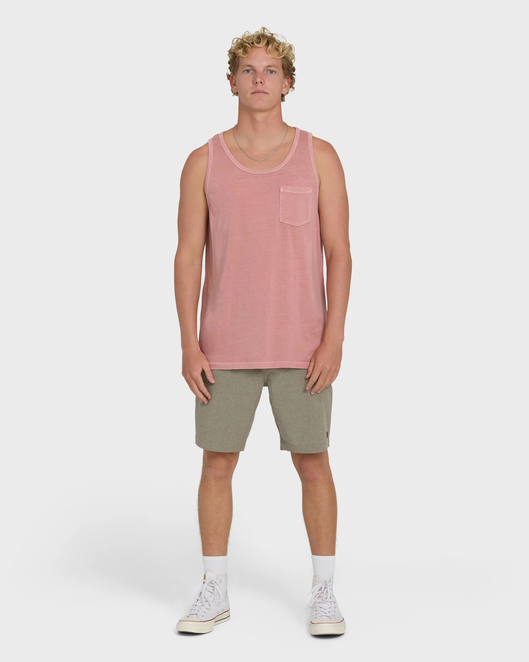 Essential Pocket Wave Washed Premium Tank Top - Ash Rose