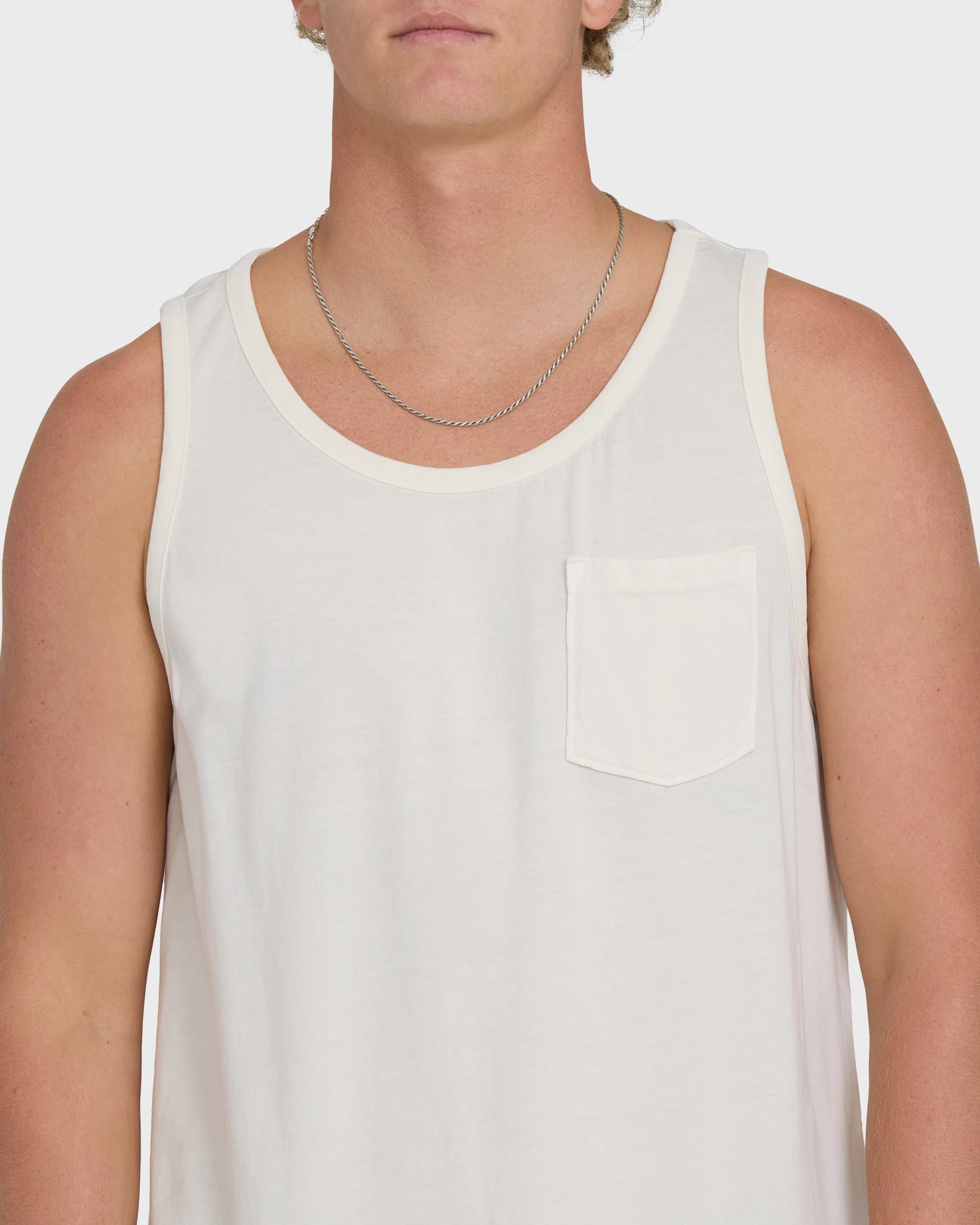 Essential Pocket Wave Washed Premium Tank Top - Off White