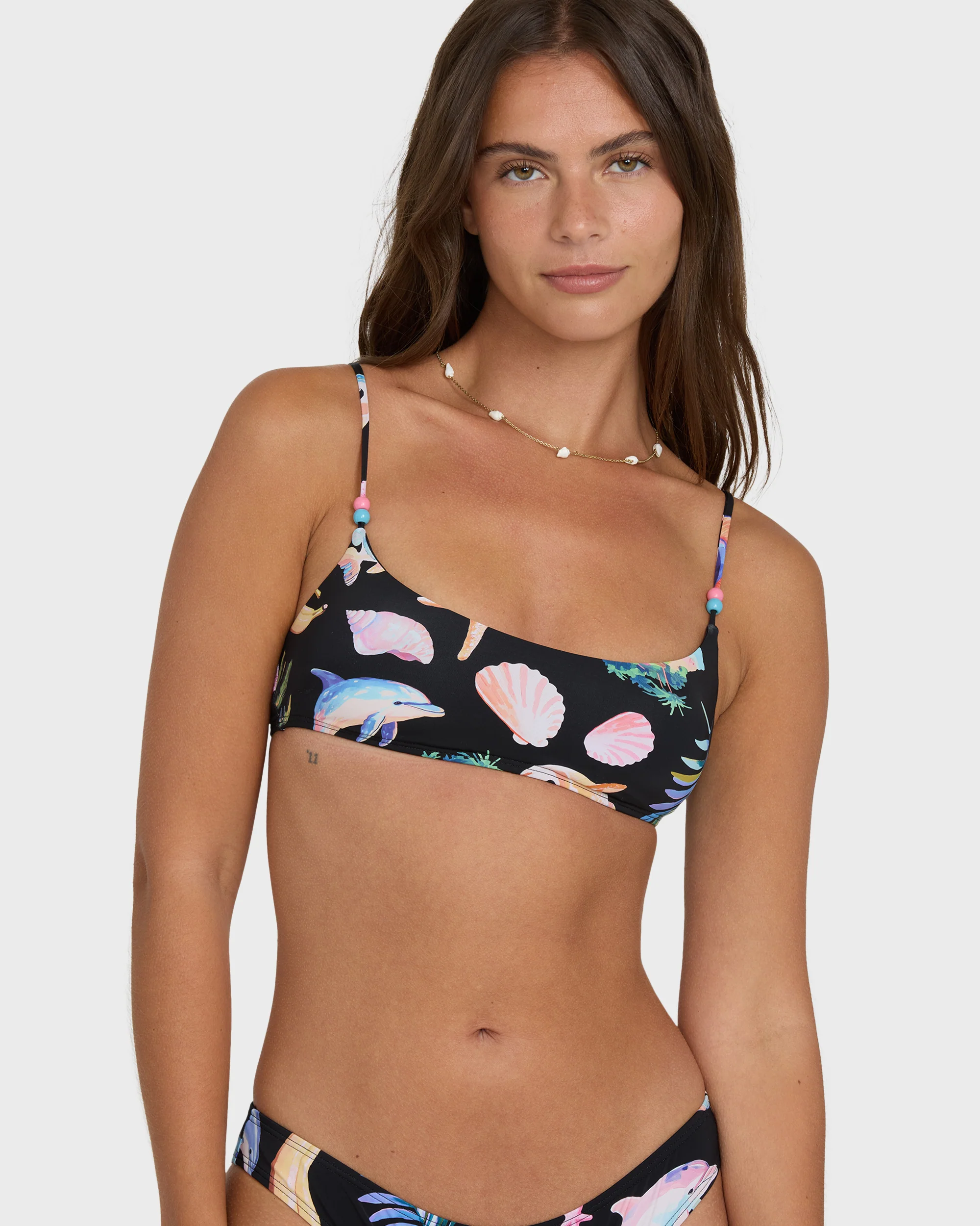 Party Wave Jaclyn Crop Bralette Bikini Top - Black Pebble