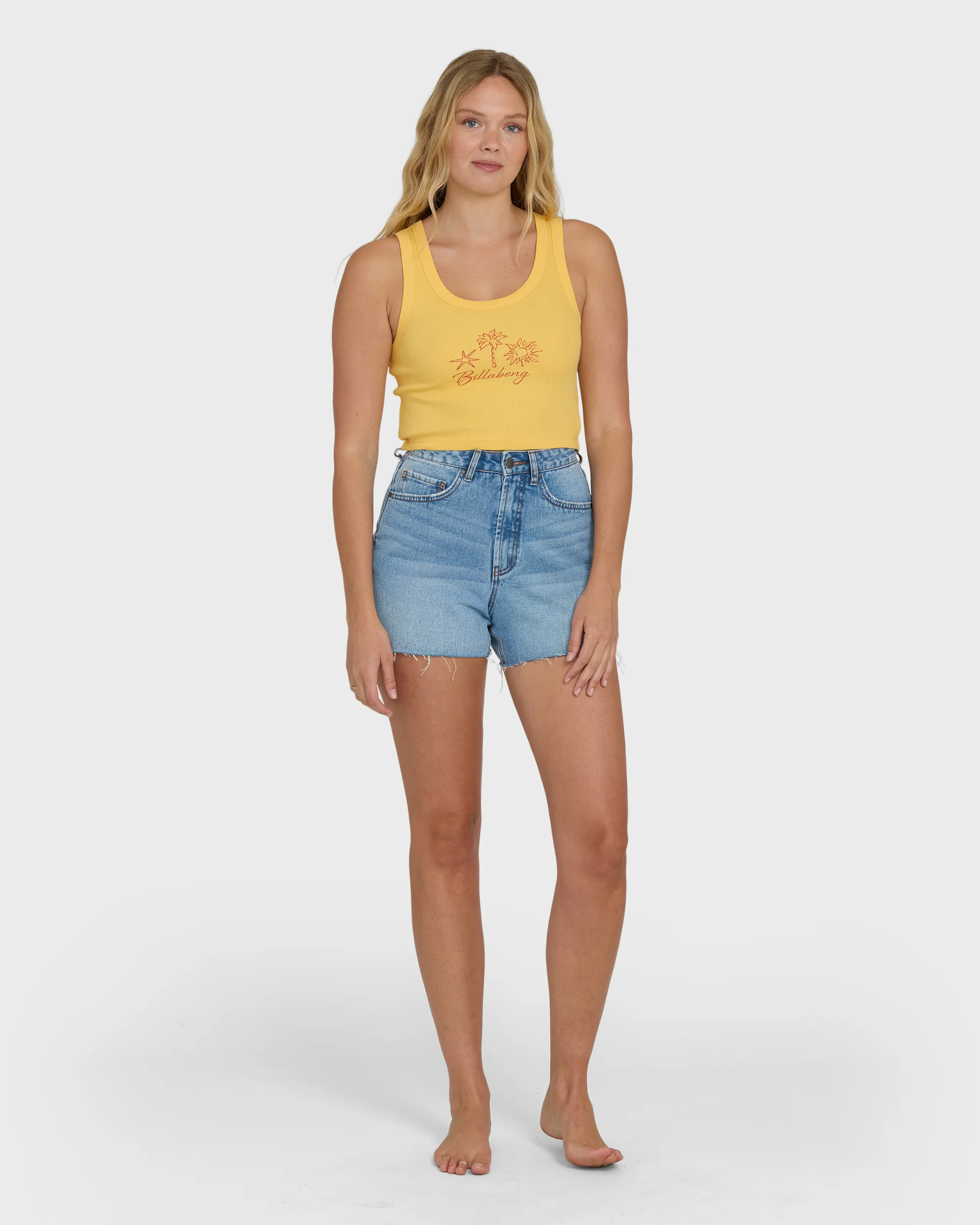 Sun Palm Seashell Tank Top - Soft Yellow