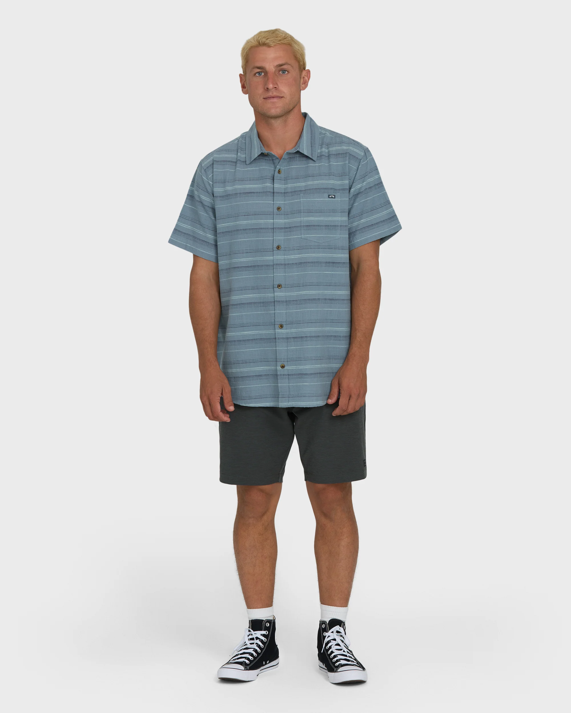 All Day Stripe Short Sleeve Shirt - Blue Fog