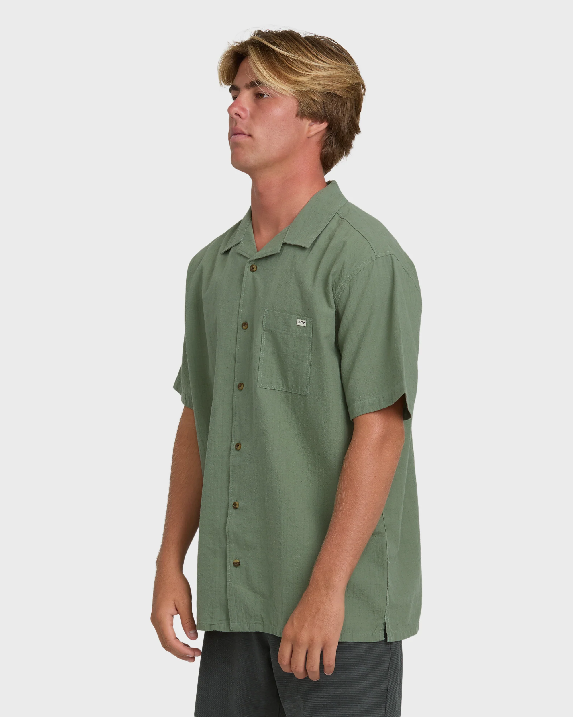 Victoria Vacay Short Sleeve Woven Shirt - Granite Green