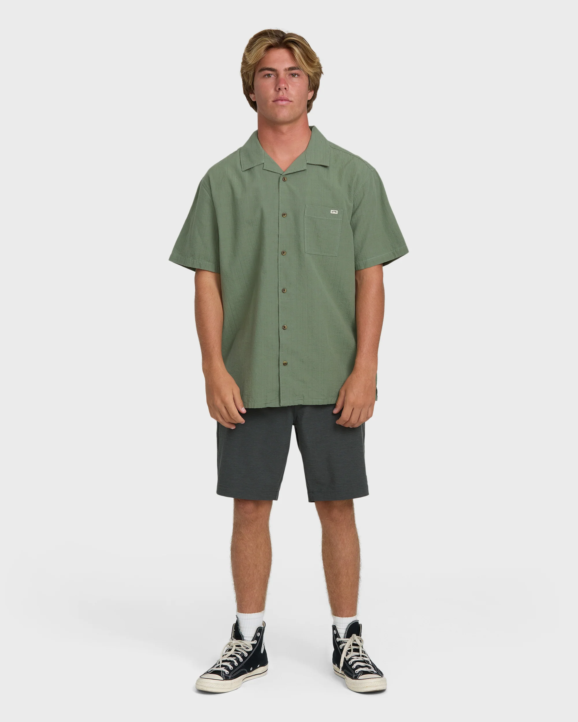 Victoria Vacay Short Sleeve Woven Shirt - Granite Green