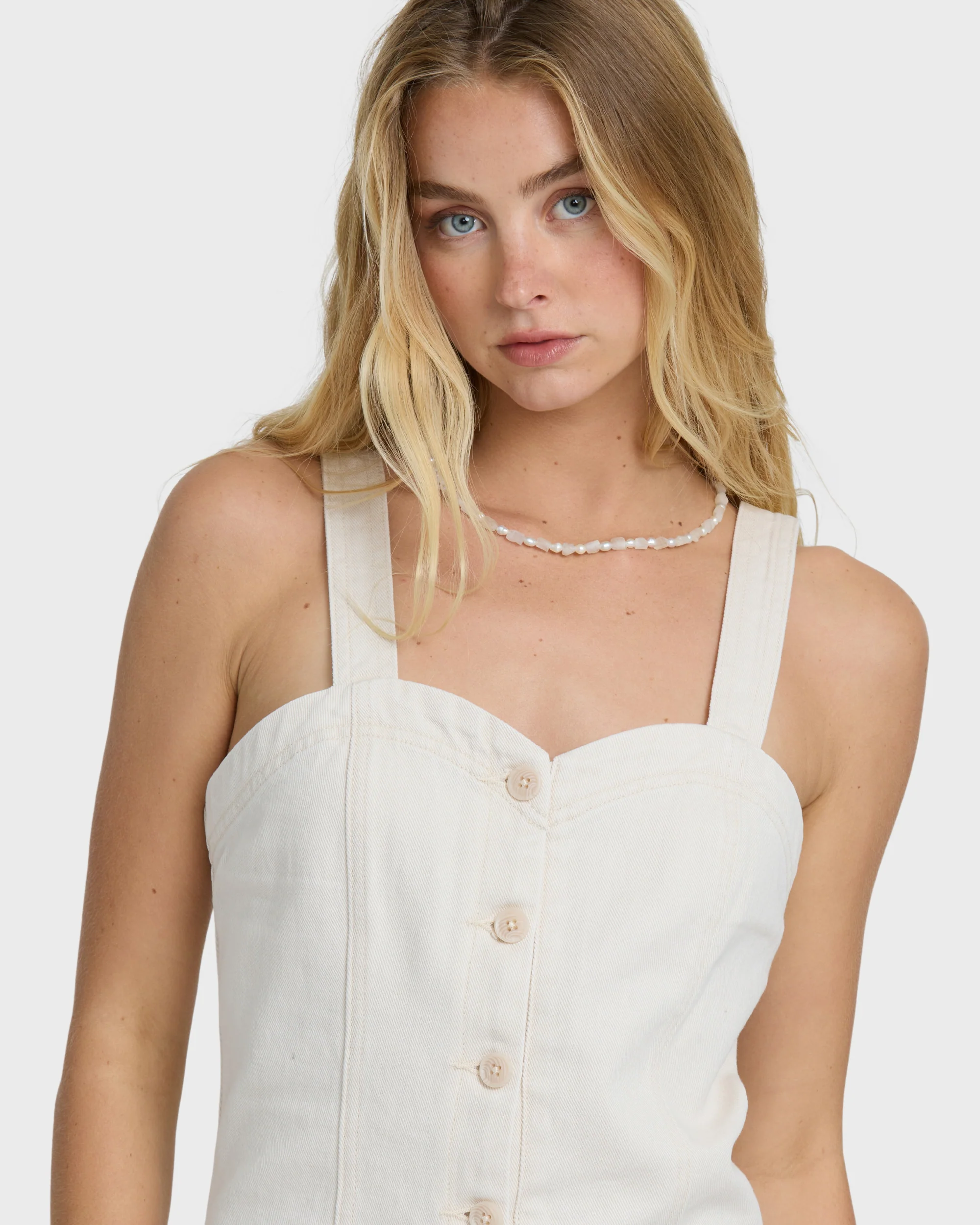 Misshape Denim Romper - Sea Salt