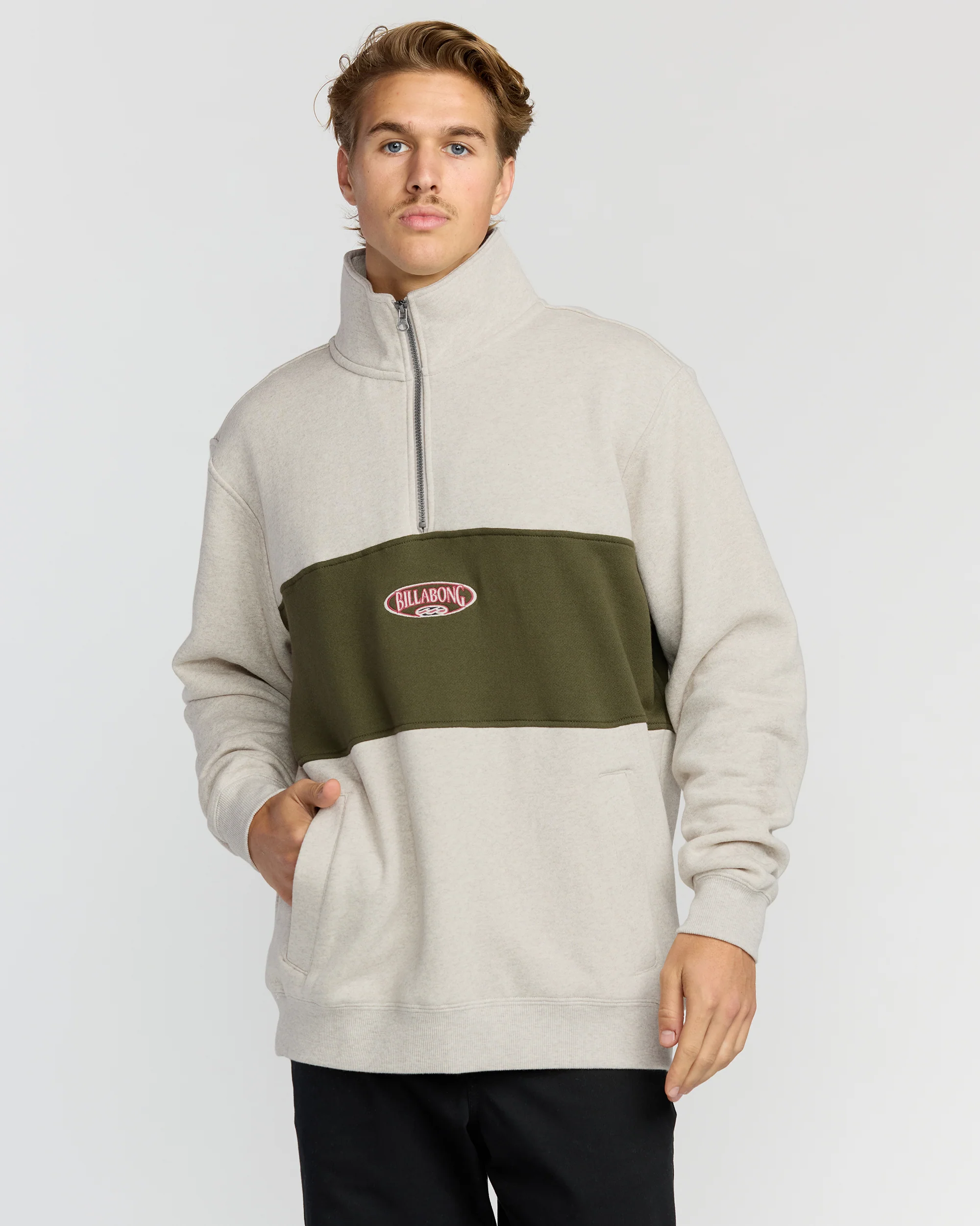 Bad Dog 3/4 Zip Mockneck Sweatshirt - Sand Htr