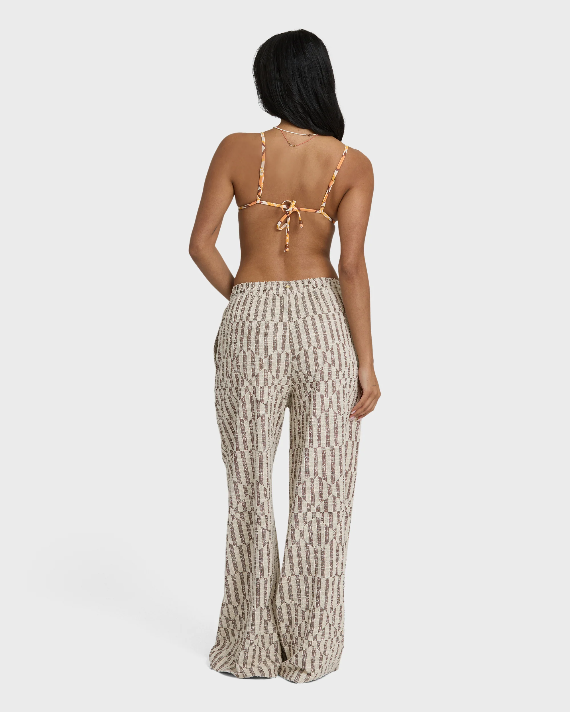 Vivid Wave Elastic Waist Pants - Teak