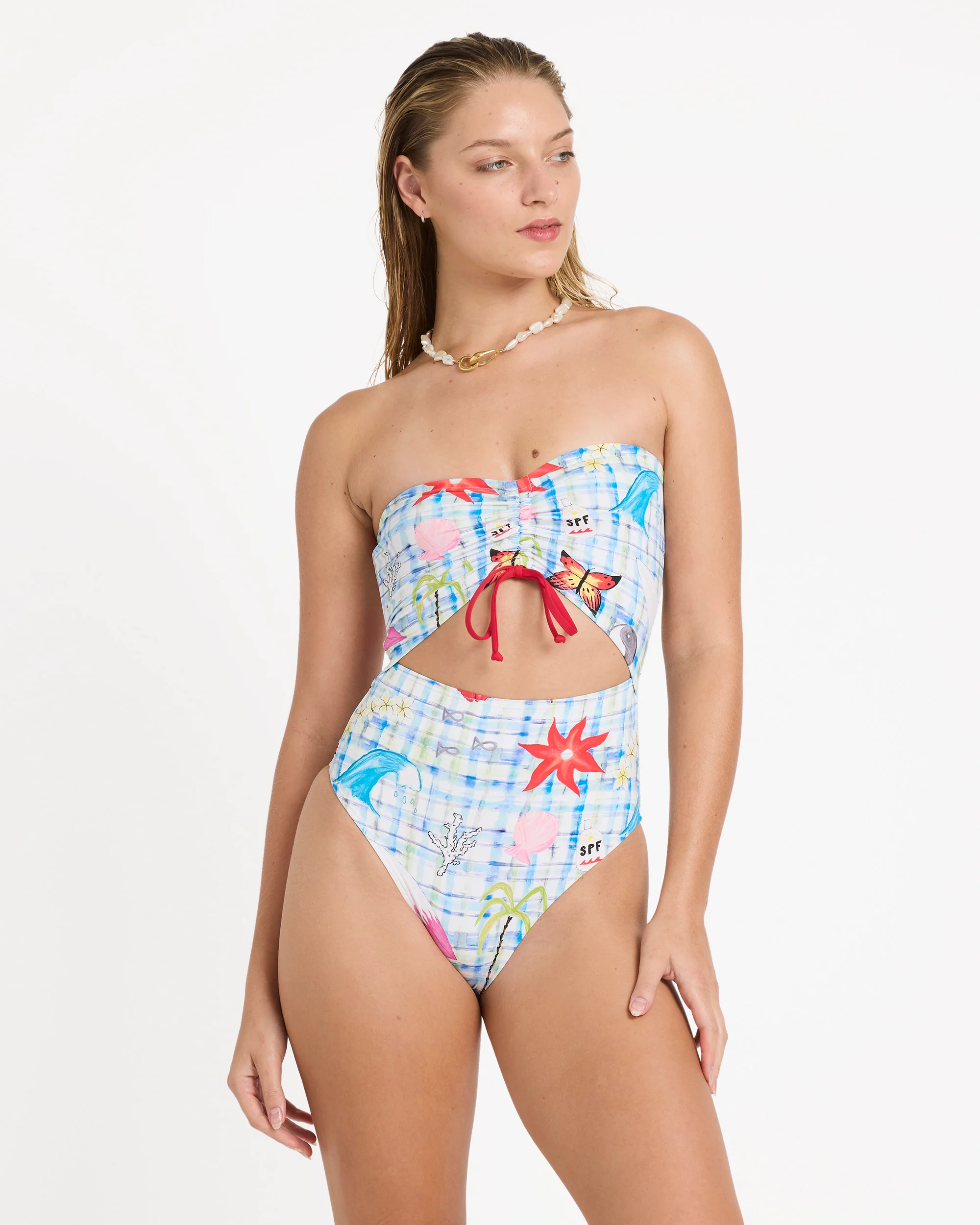 Lottie Hall Summer Bandeau One-piece Swimsuit - White Multi