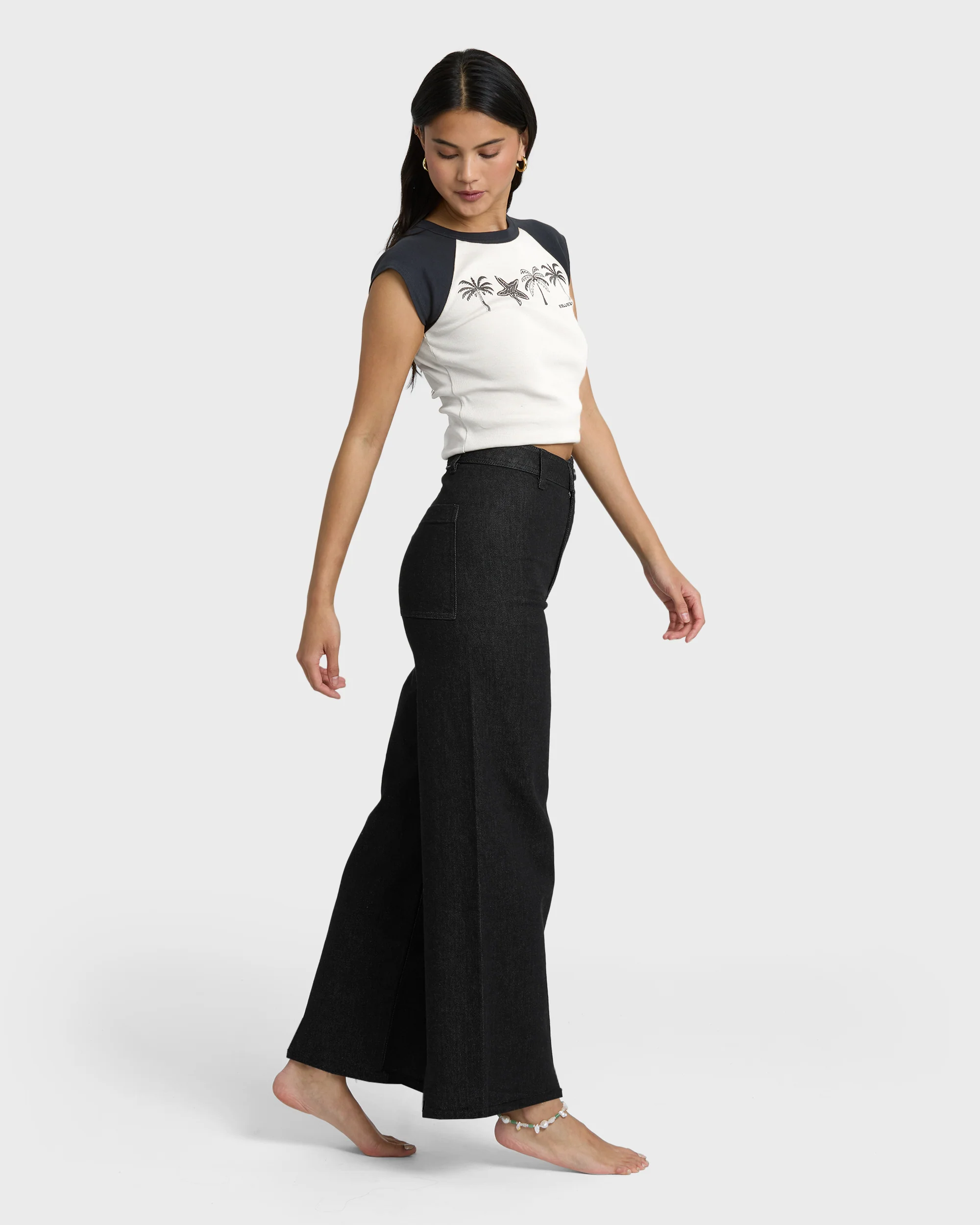 Free Fall High-Waist Twill Pants - Black
