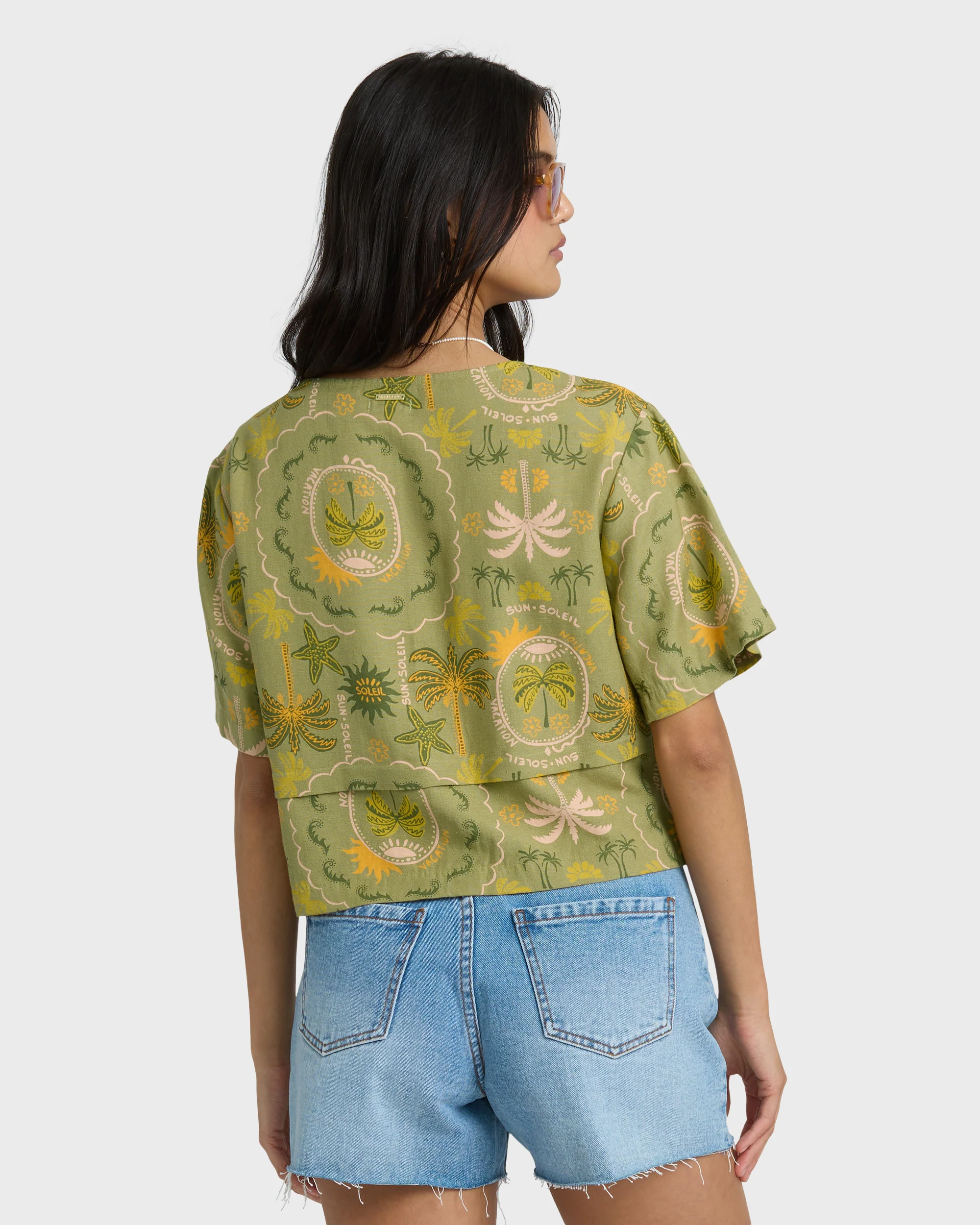 Totally Tropic Short Sleeve Woven Top - Cedar