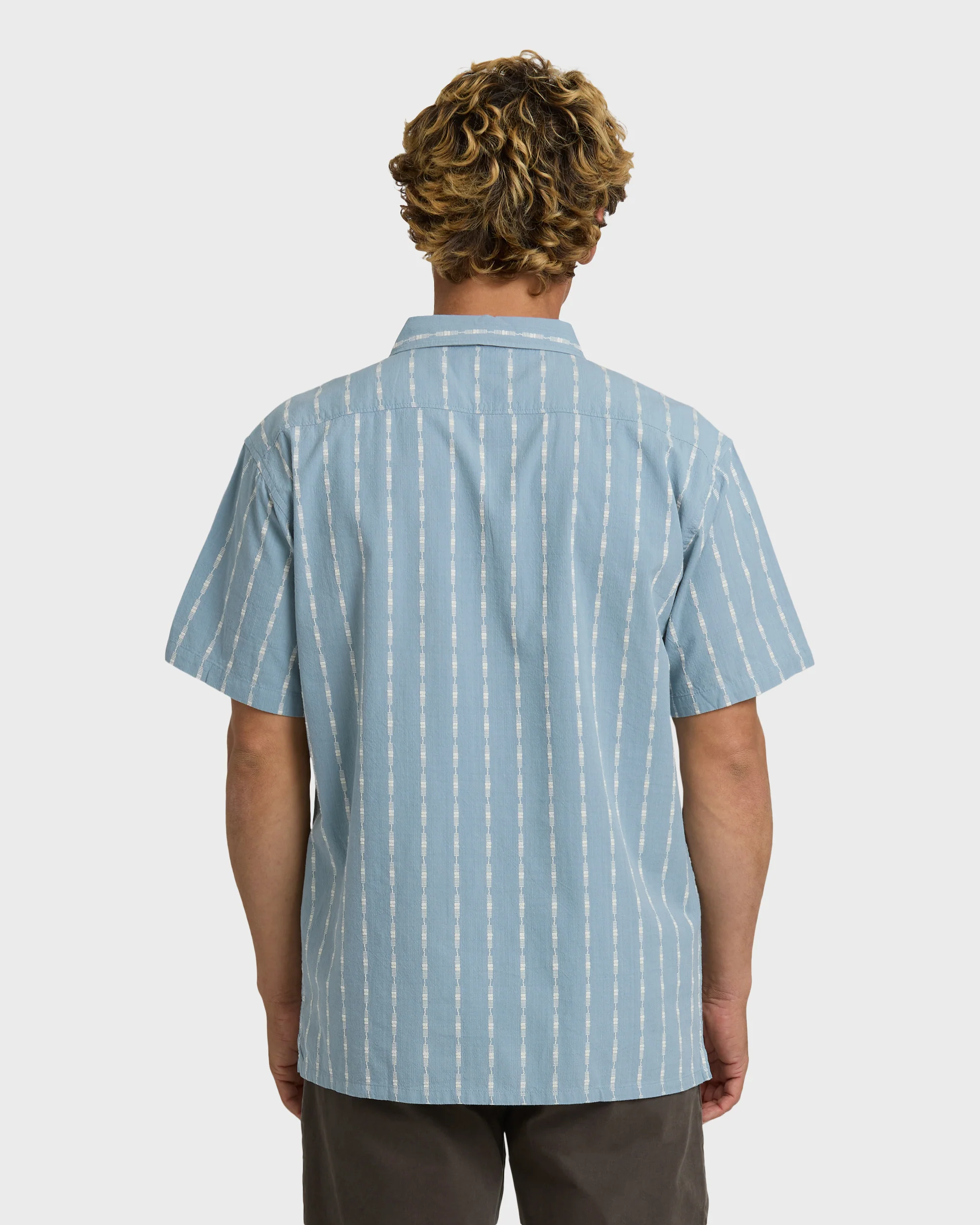 Sundays Jacquard Short Sleeve Woven Shirt - Blue Fog