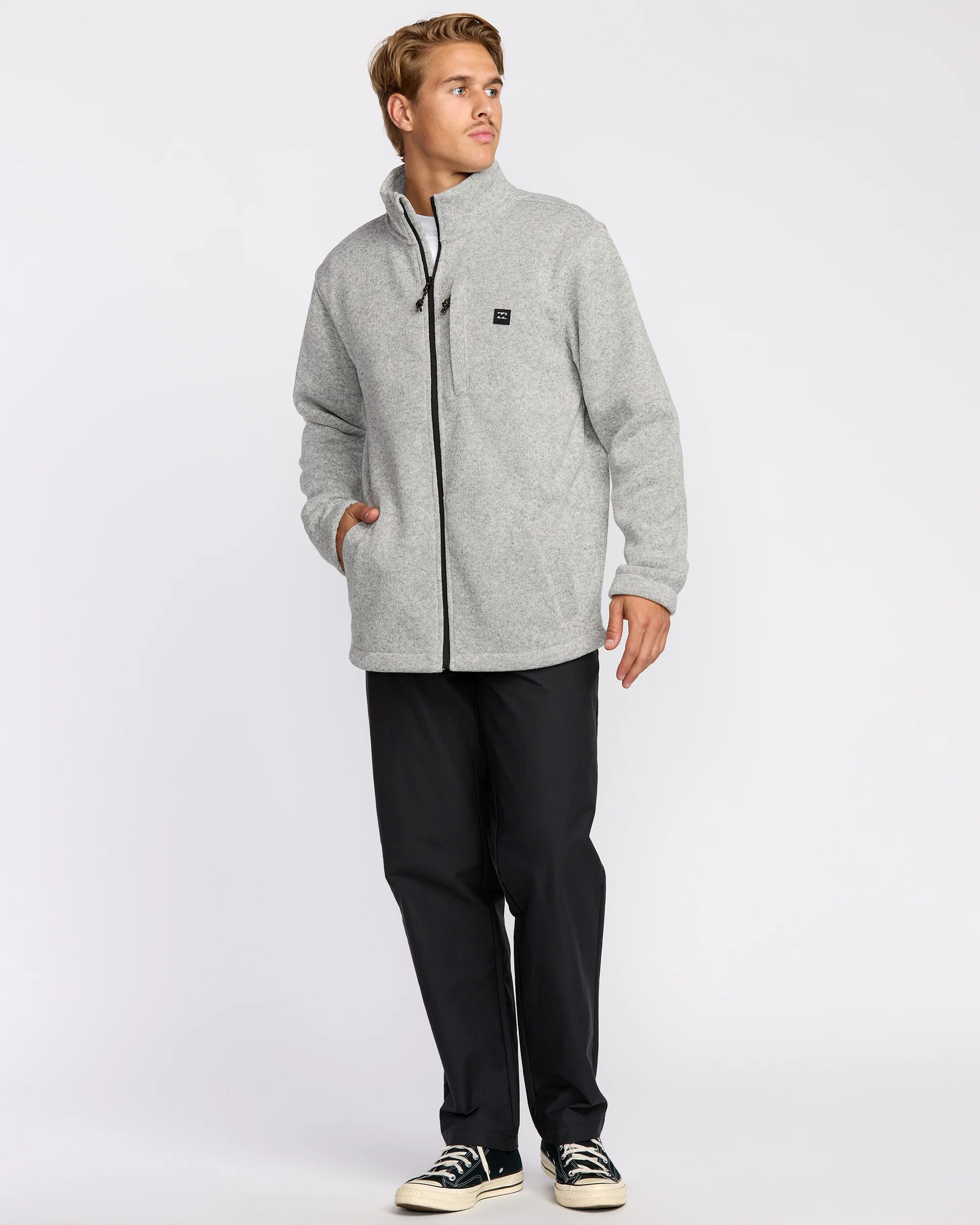 Boundary Mock Neck Zip Sweatshirt - Grey Htr