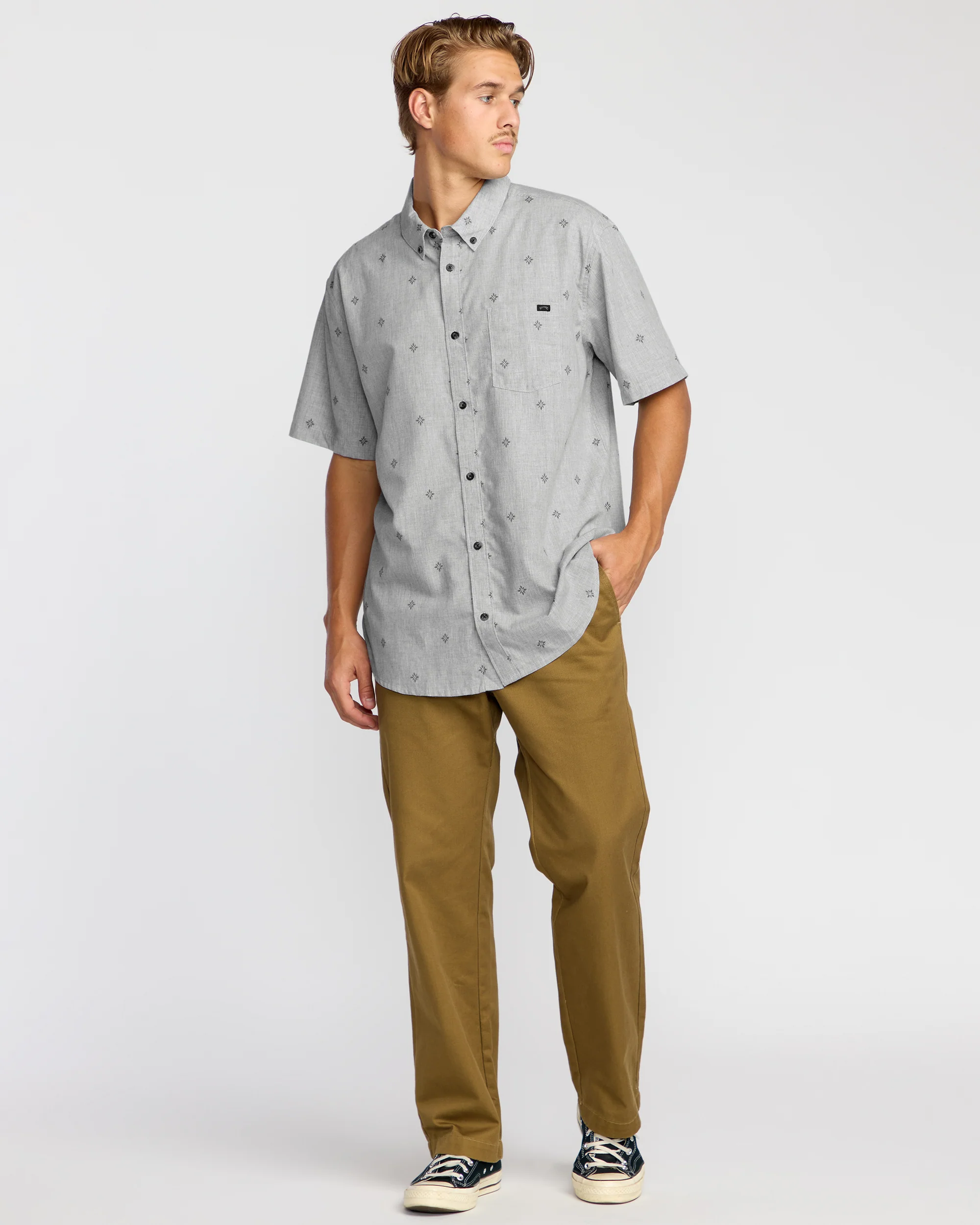 All Day Jacquard Short Sleeve Shirt - Silver