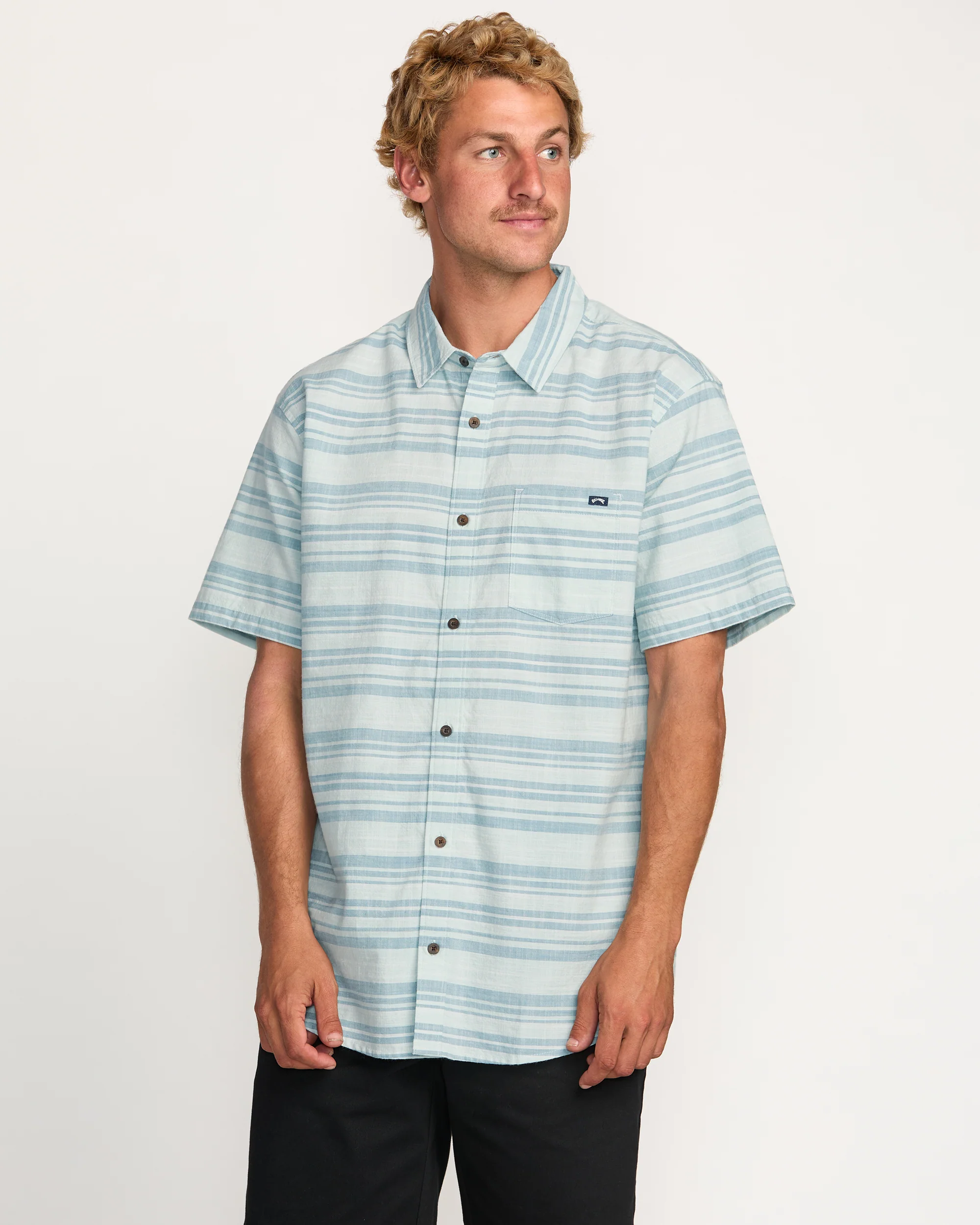 7900-all-day-stripe-short-sleeve-shirt-ash-blue-1.webp All Day Stripe Short Sleeve Shirt - Ash Blue