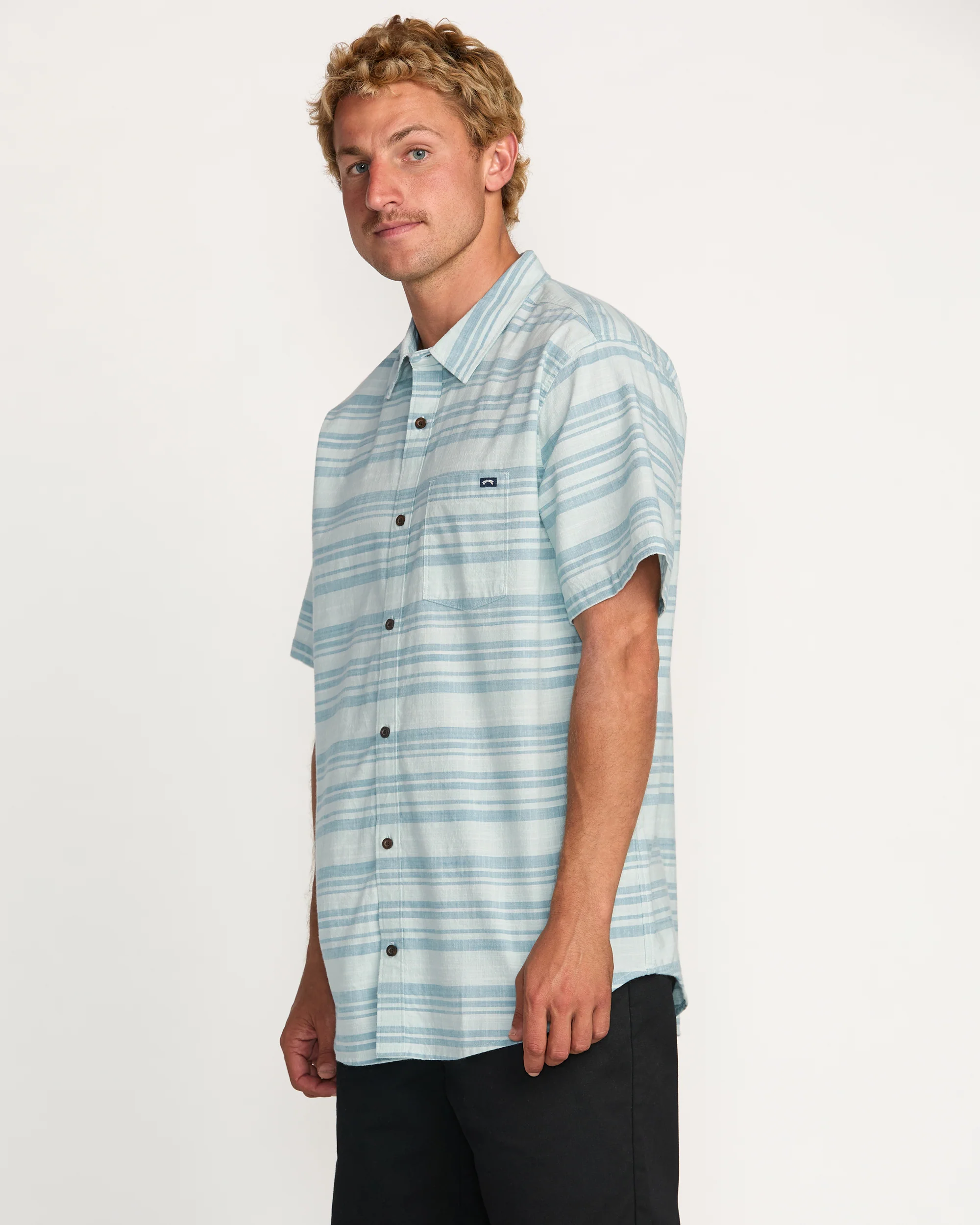 All Day Stripe Short Sleeve Shirt - Ash Blue