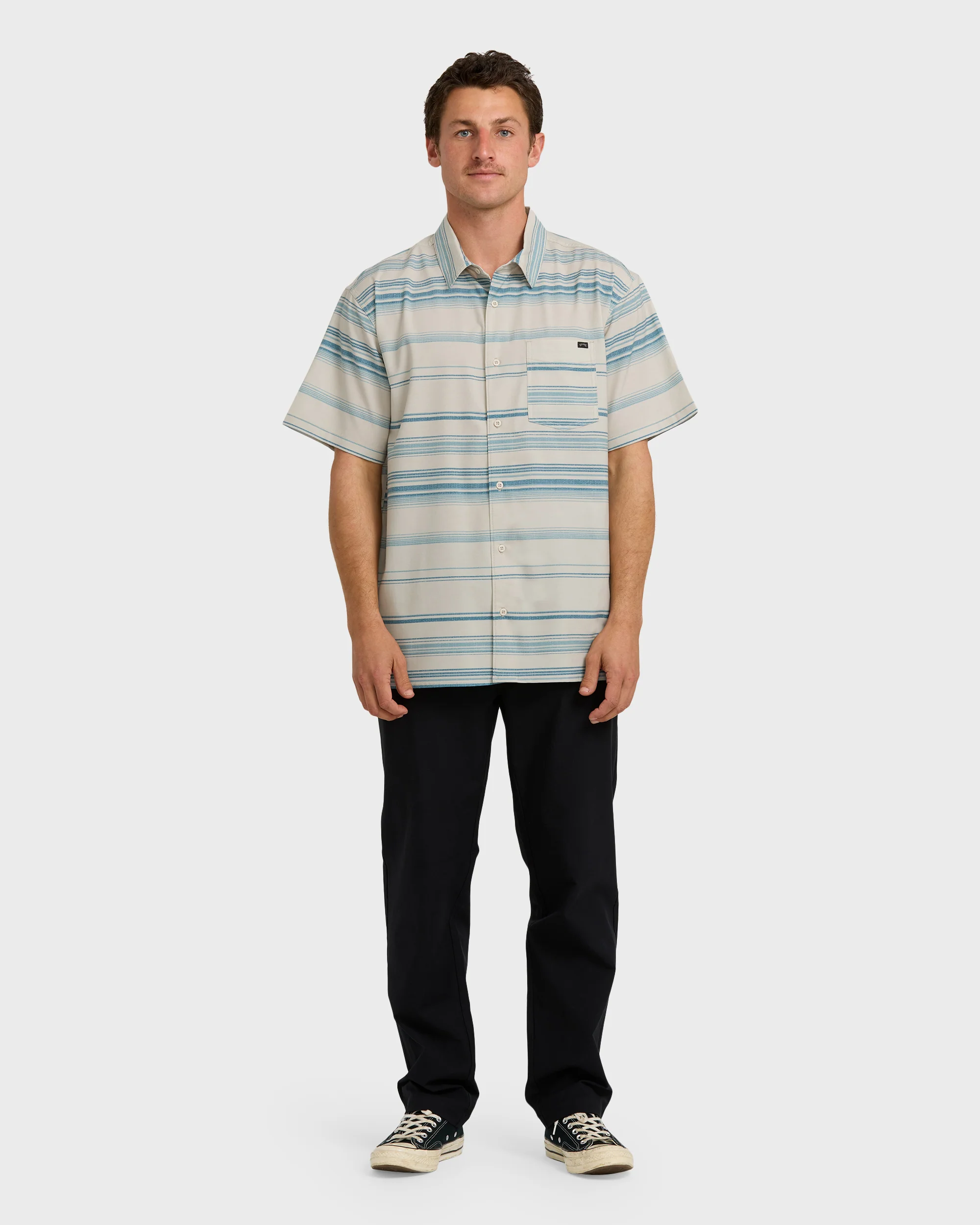 All Day Stripe Short Sleeve Shirt - Dusty Blue