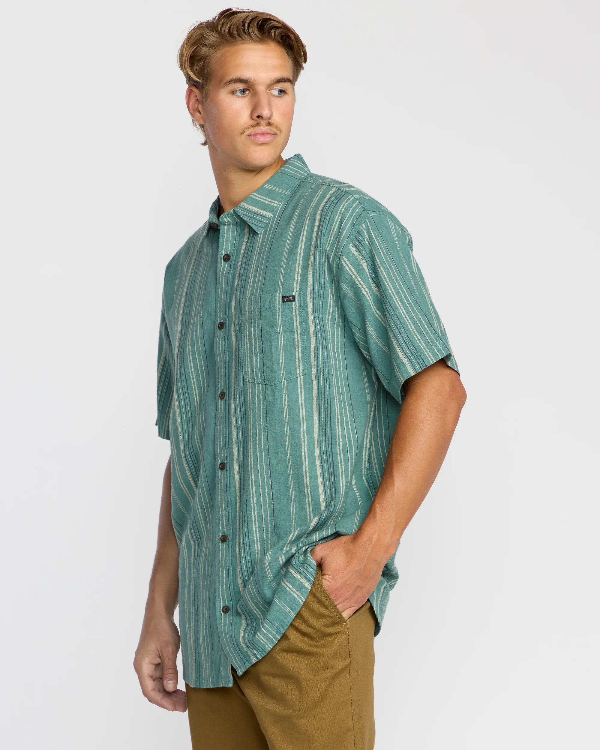 All Day Stripe Short Sleeve Shirt - Sage Green