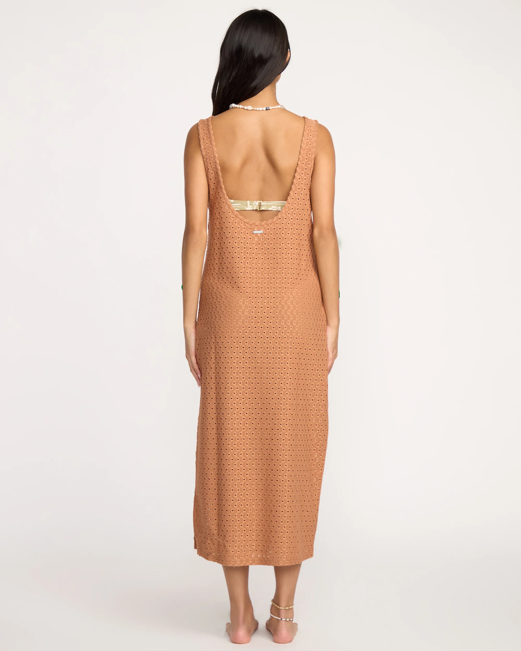 Eyelet Sun Midi Dress Beach Coverup - Rose Brown