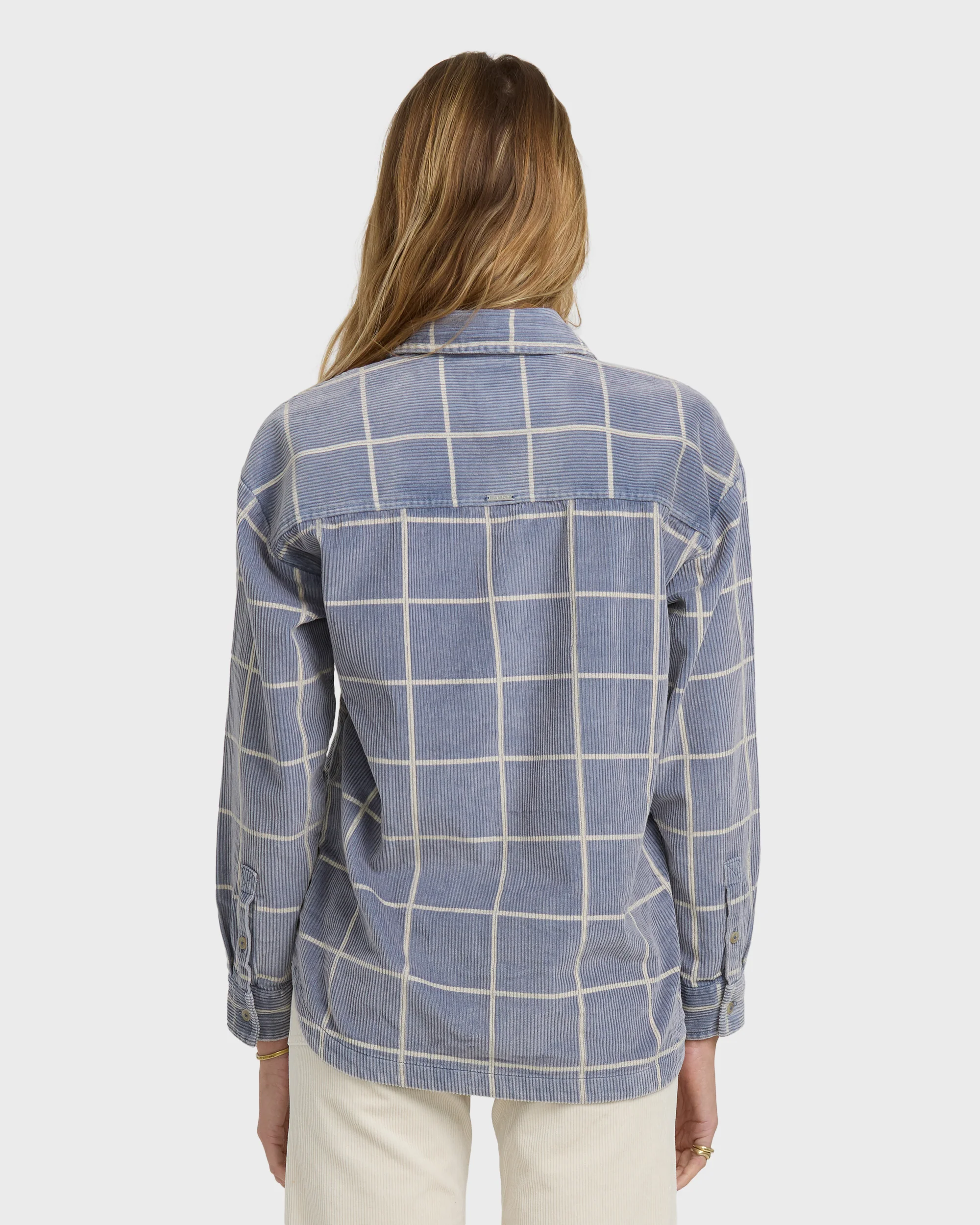 Fadeaway Long Sleeve Cord Shacket - Stone Blue
