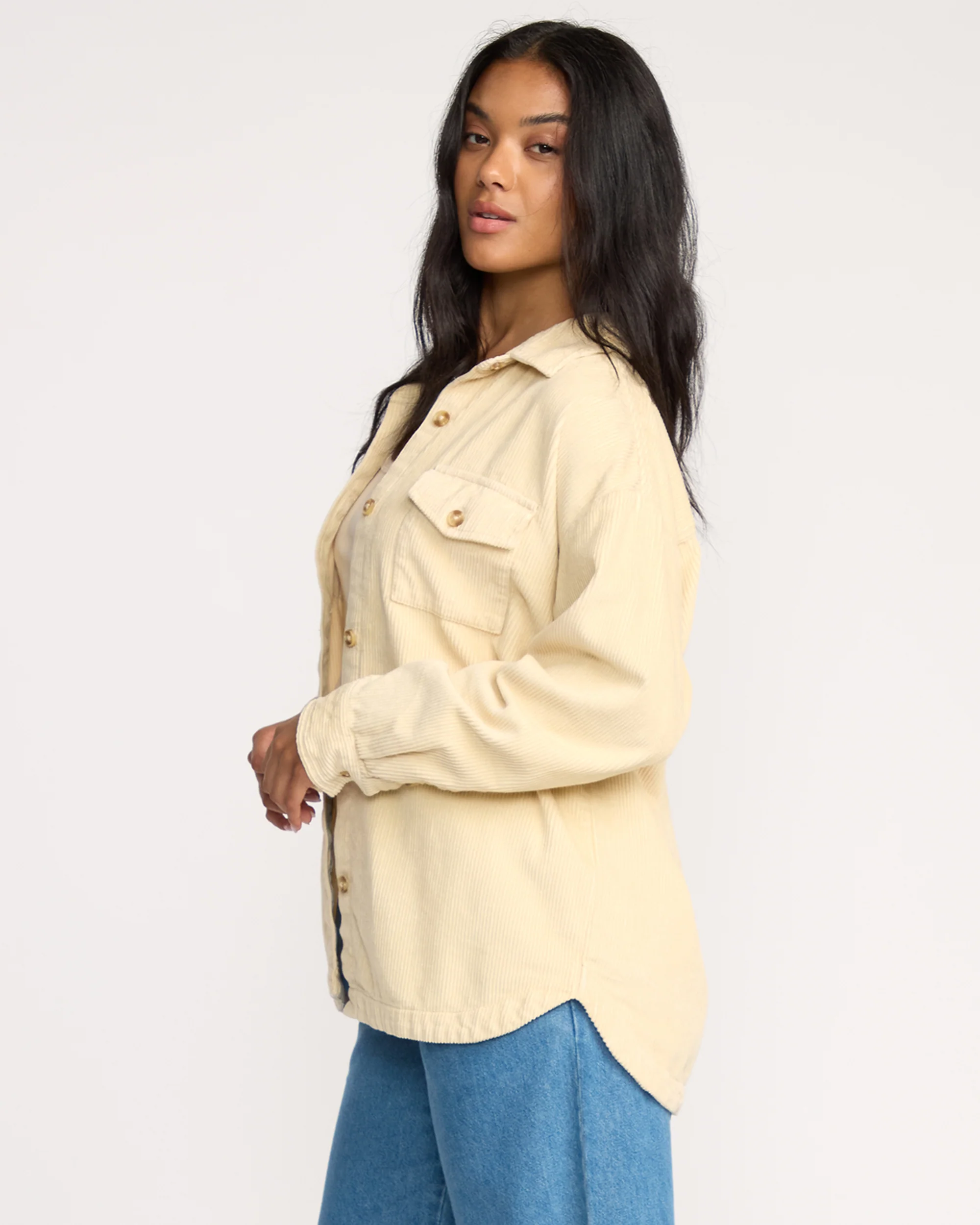 Fadeaway Long Sleeve Cord Shacket - Whitecap