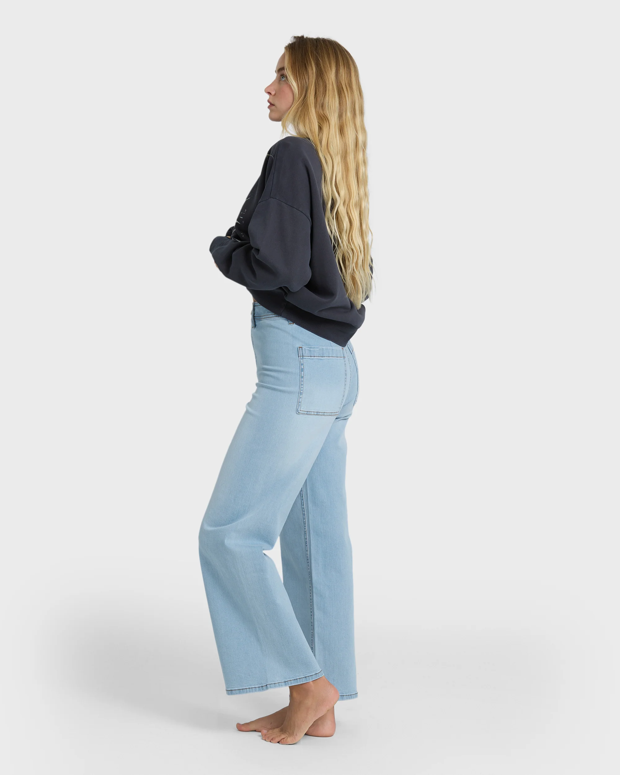 Free Fall High-Waist Denim Pants - Surf Spray