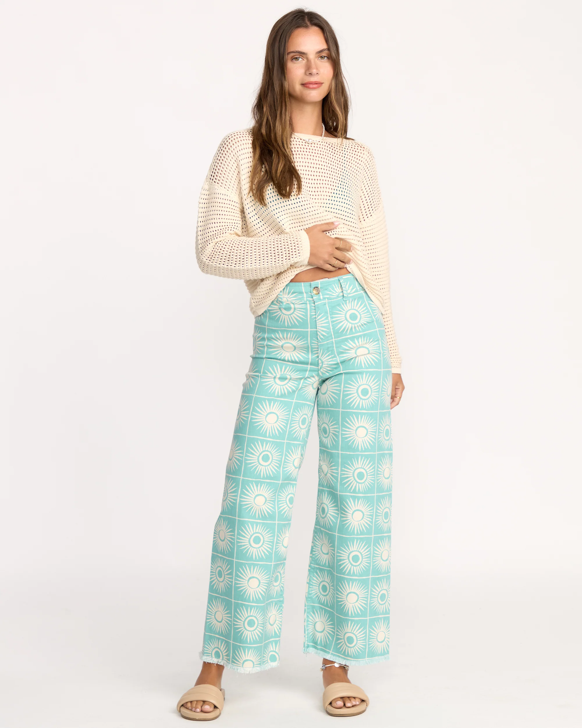 Free Fall Printed Twill Pants - Misty Blue
