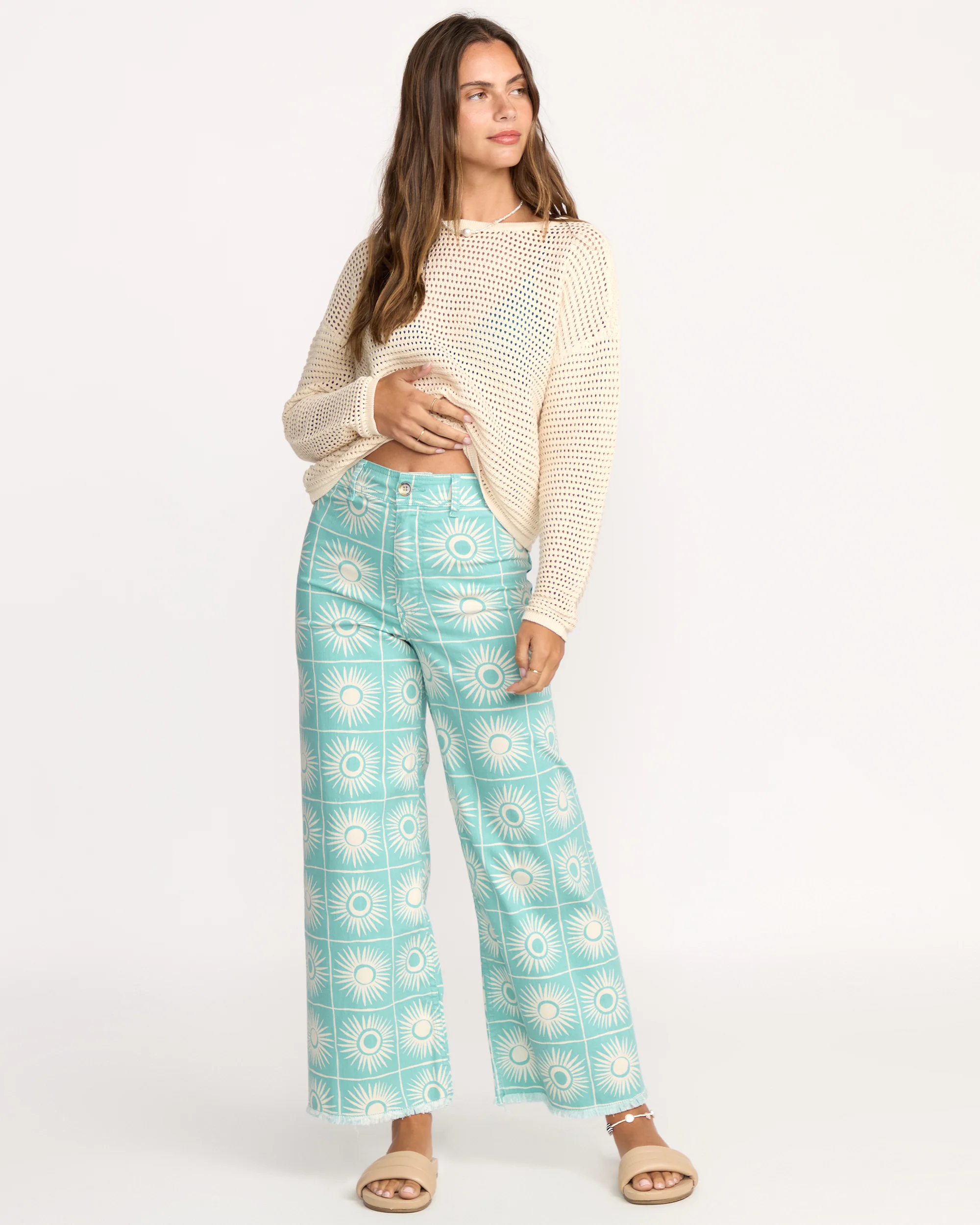 Free Fall Printed Twill Pants - Misty Blue