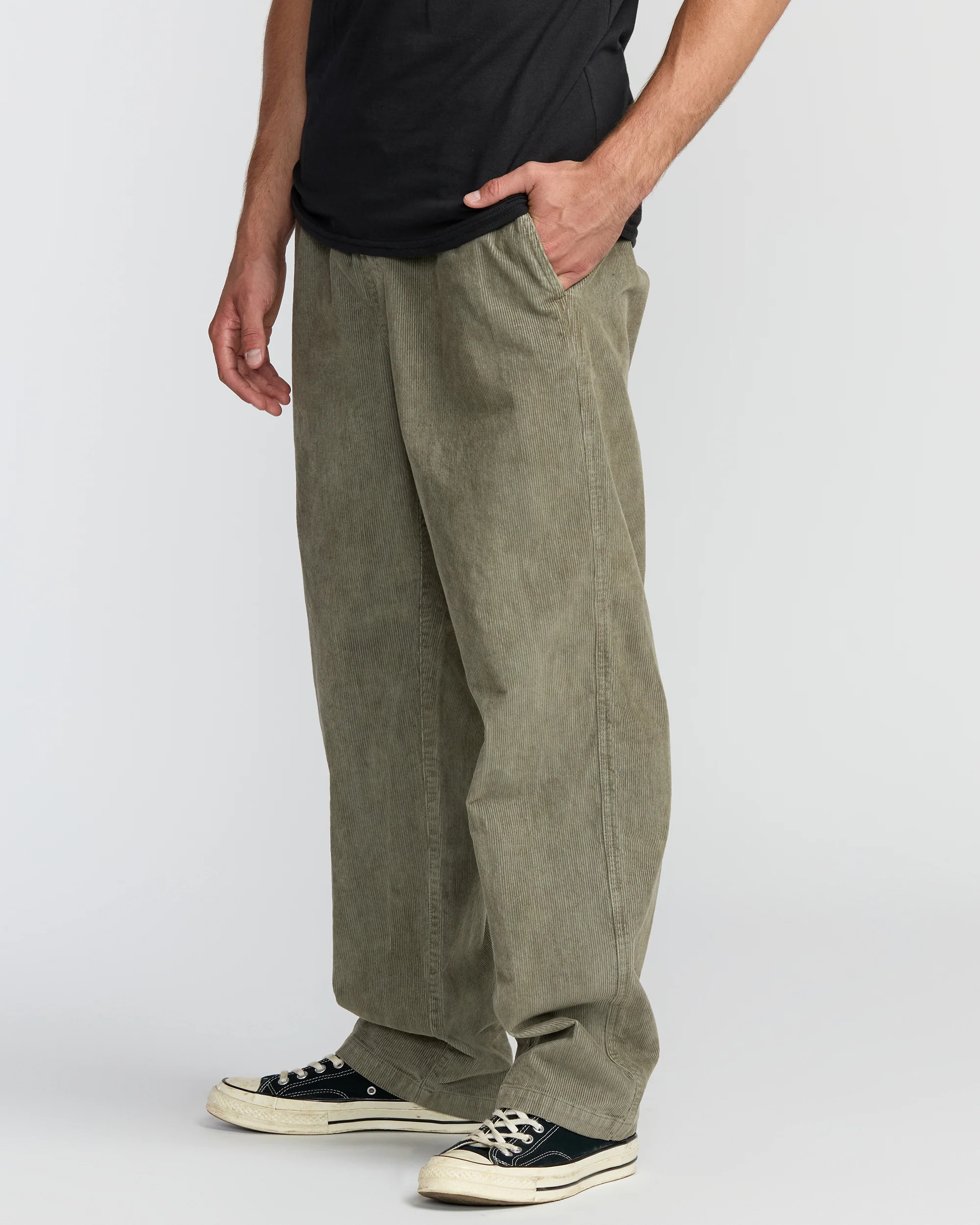 Larry Elastic Waist Corduroy Pants - Green Ash
