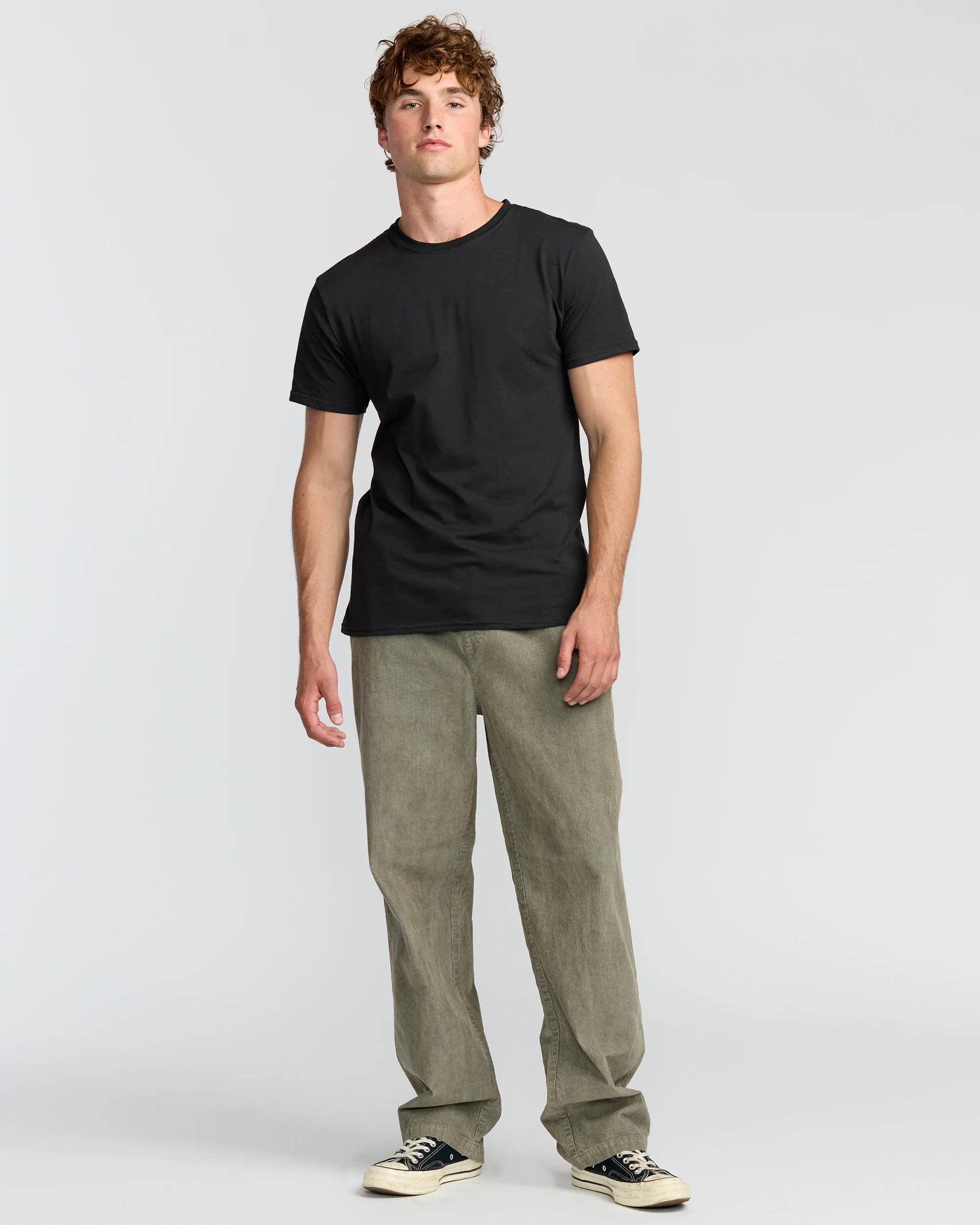 Larry Elastic Waist Corduroy Pants - Green Ash