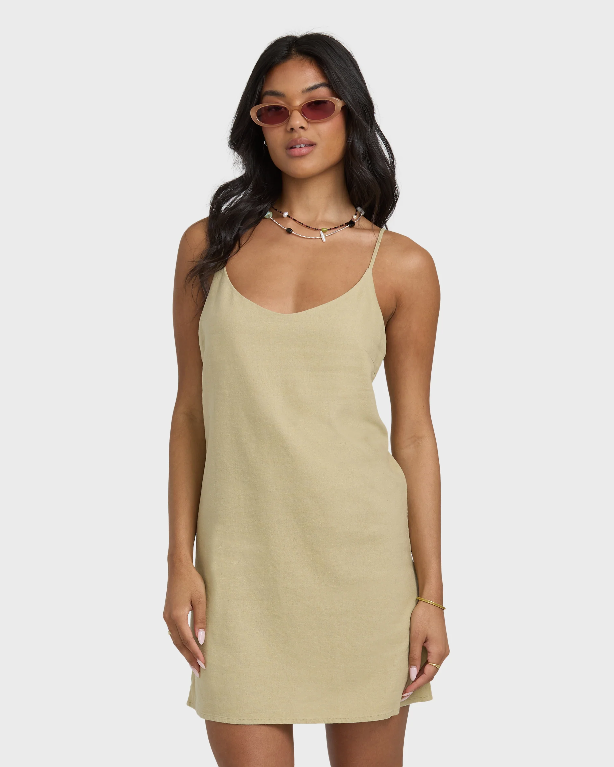 Summer Love Mini Slip Dress - Green Ash