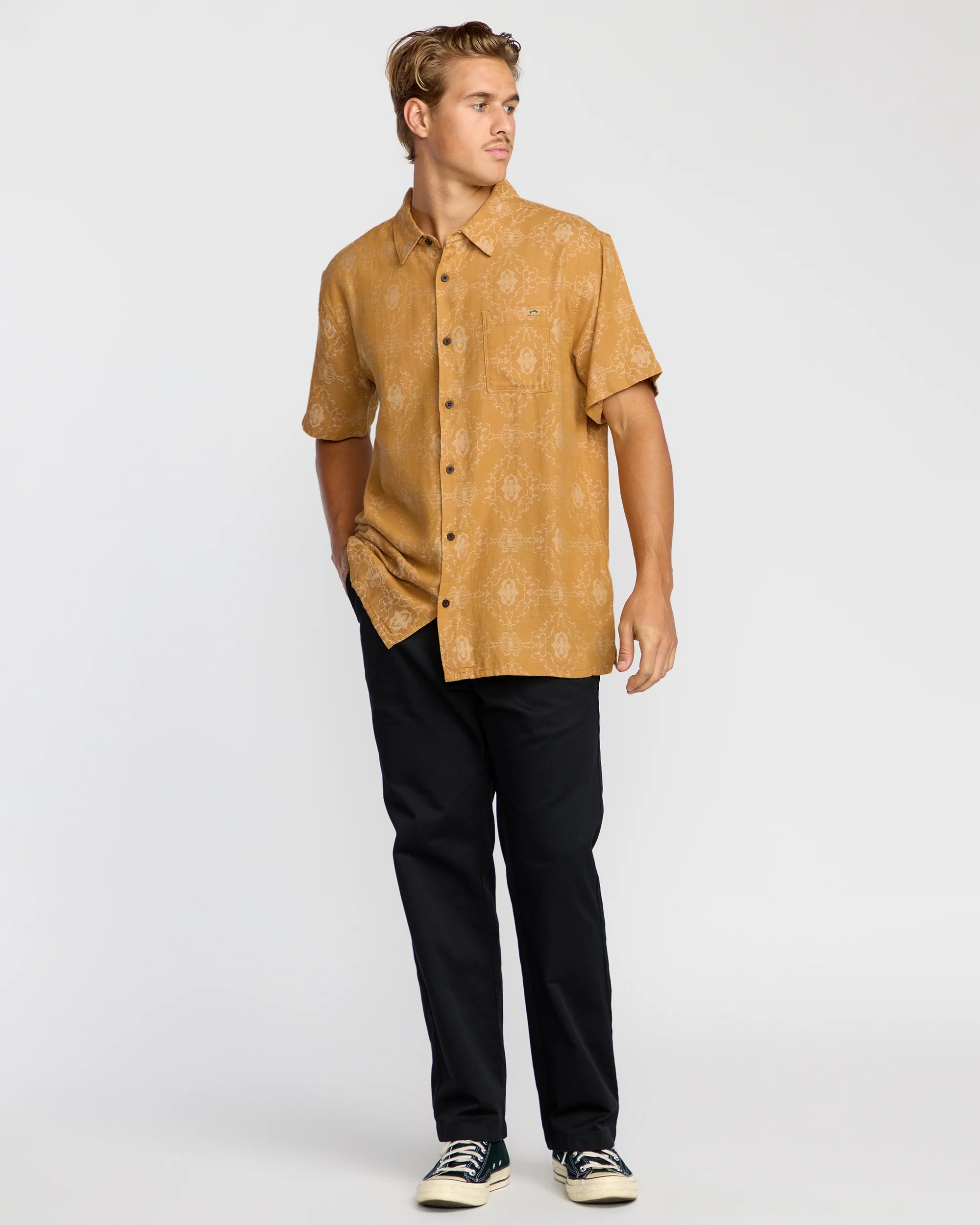 9483-sundays-jacquard-short-sleeve-woven-shirt-golden-haze-5.webp Sundays Jacquard Short Sleeve Woven Shirt - Golden Haze