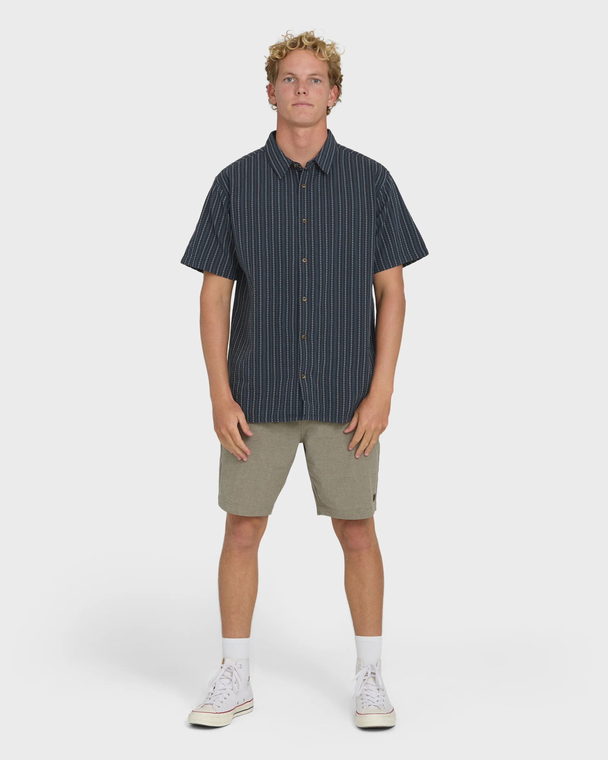 Garage Sandon Jacquard Short Sleeve Woven Shirt - True Navy